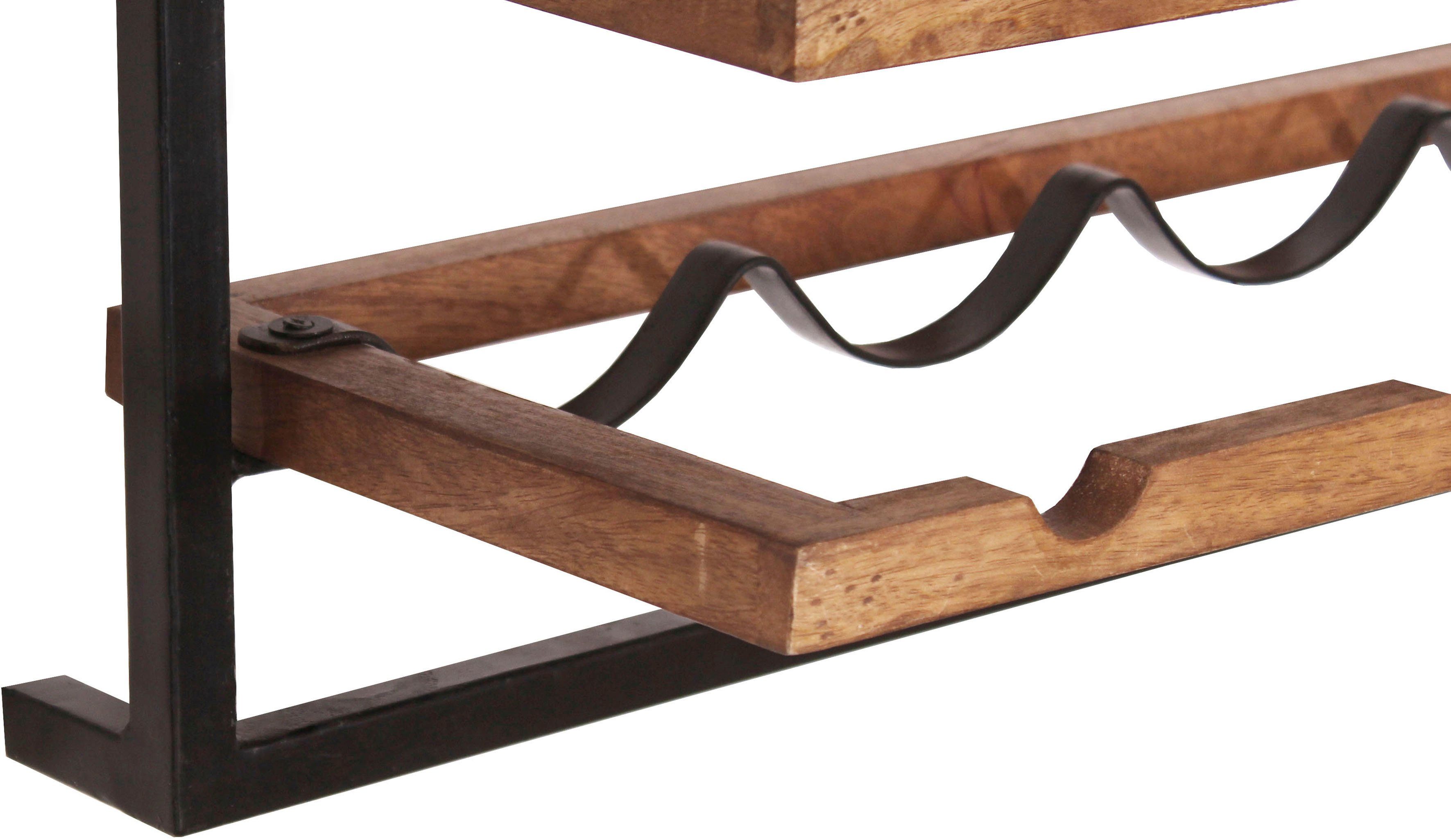 SIT Weinregal Wandregal PANAMA – Industrial Regal aus Mango‑Holz & Altmetall, Weinregal für 8 Flaschen