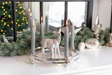 EDZARD Adventskranz Avia, (30 cm) Kerzenhalter für Stabkerzen, Adventsleuchter als Weihnachtsdeko für 4 Kerzen, Kerzenkranz als Tischdeko mit Silber-Optik, vernickelt
