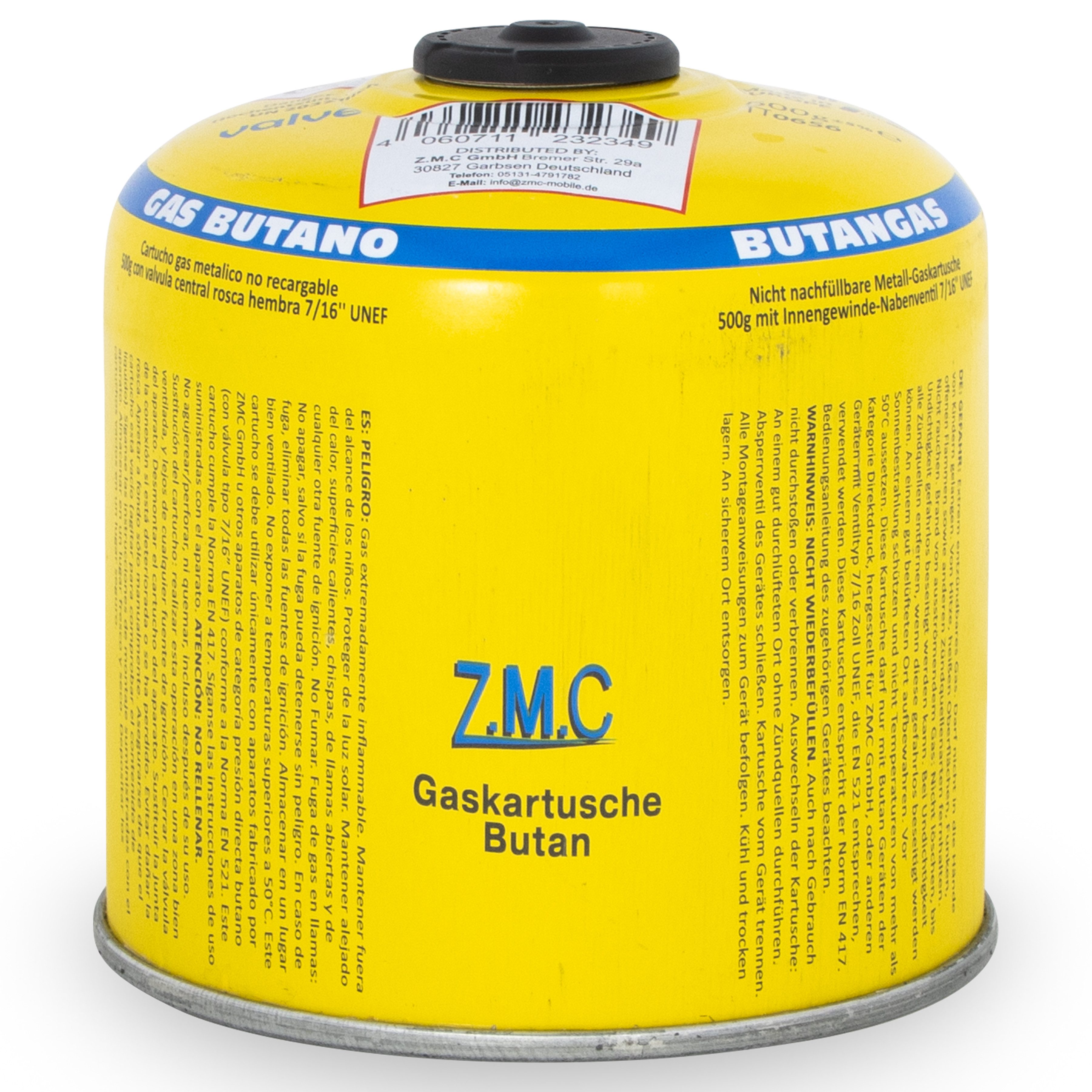 ZMC Gaskartusche Universal Camping Propan Butan Gas 500g Schraubventil Gaskartusche, Zubehör für Butangas Druckgasdose Gaskocher / Gaslötgeräte / Abflammgeräte Eurogewinde, 1 St., Schraubventil Gaskartuschen 990ml Ventilkartusche Gewindeanschluß