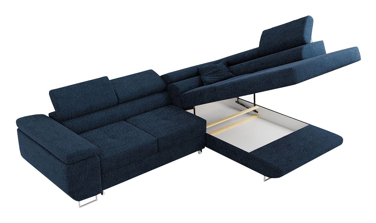 MKS MÖBEL Ecksofa GUSTAW-L, mit und Marineblau Wohnlandschaft Abriamo Bettkasten, L-Form, Schlaffunktion