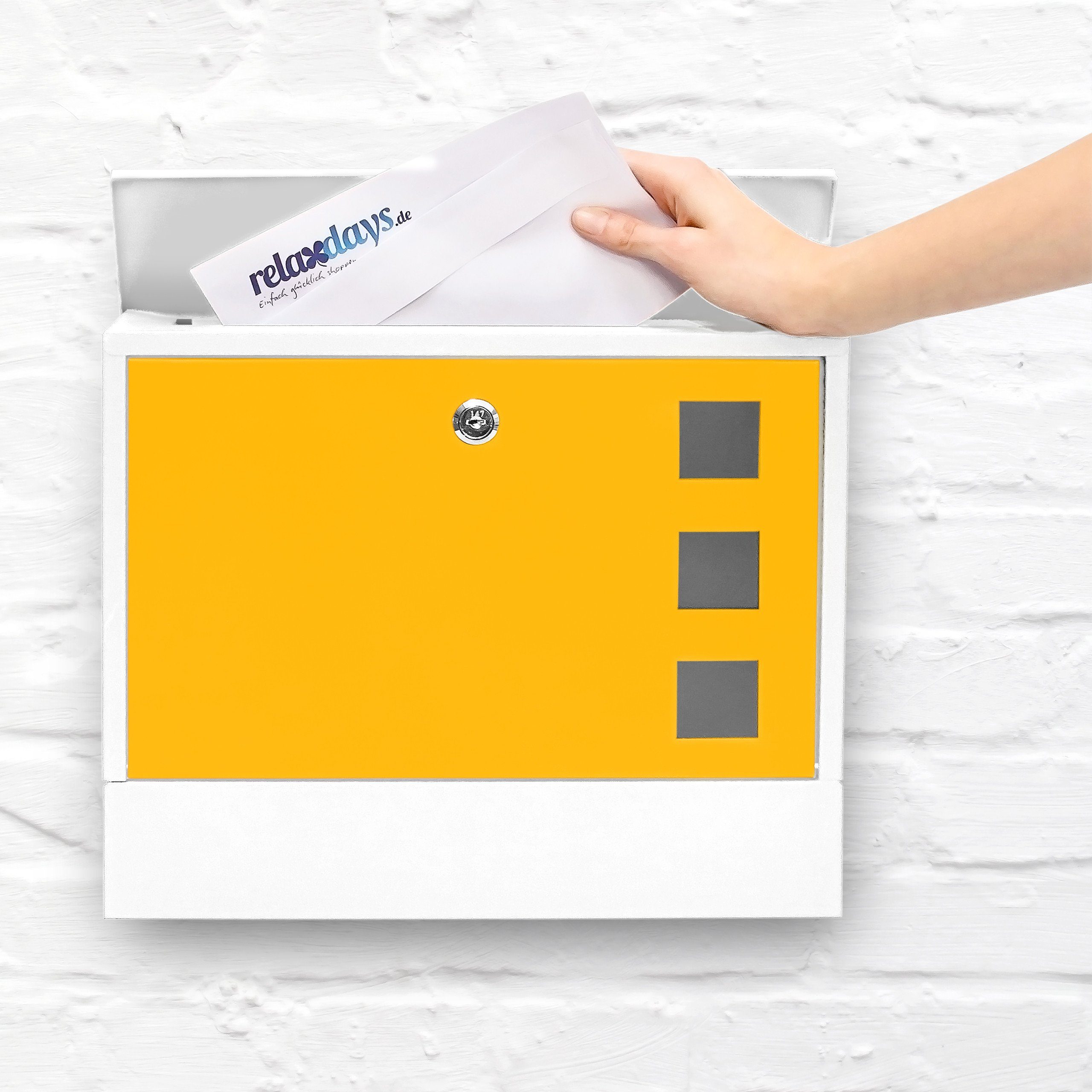 relaxdays Aufbewahrungsbox Briefkasten zweifarbig Farbauswahl, Weiß-Gelb günstig online kaufen