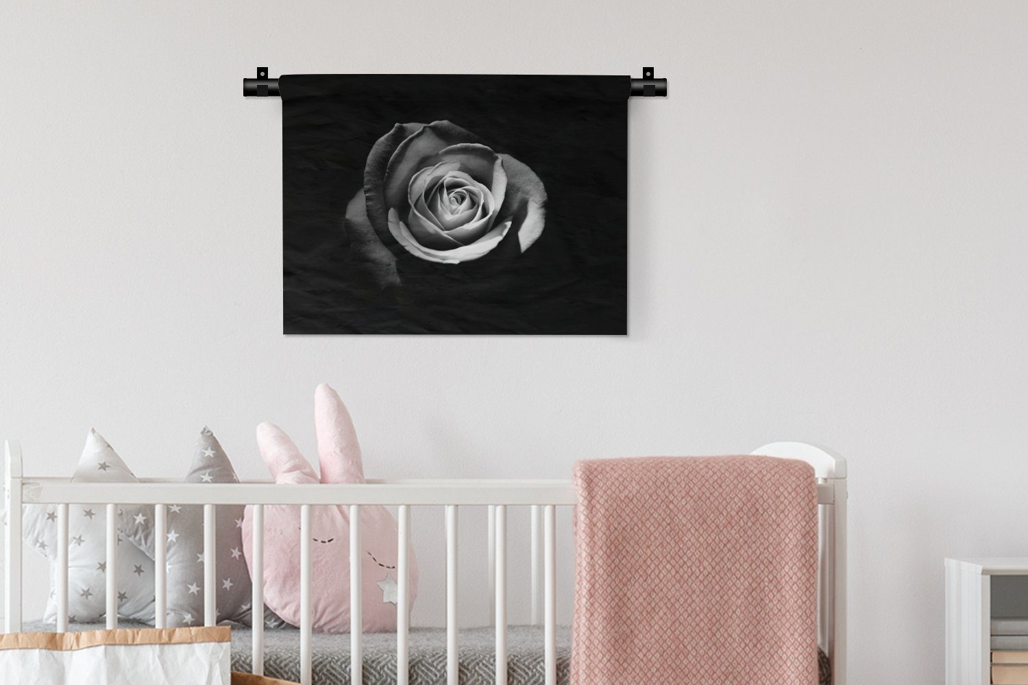 - Weiß Blumen Kleid, Schlafzimmer, Wandbehang, - MuchoWow Schwarz - Kinderzimmer für Wanddekoobjekt Wohnzimmer, Wanddeko - Rose Botanisch,