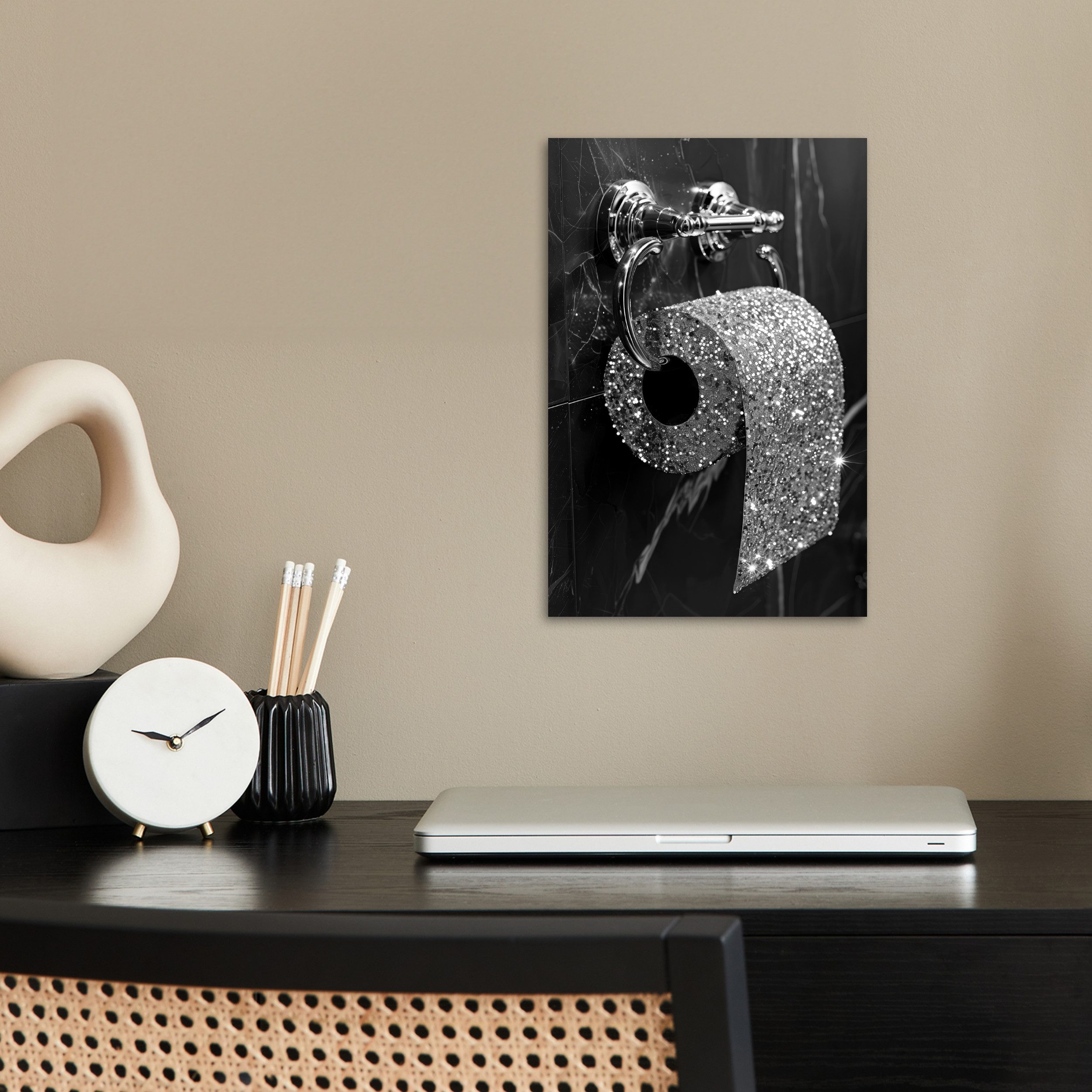 MuchoWow Poster WC - Toilettenpapier - Schwarz und weiß - Glitter, (1 St), günstig online kaufen