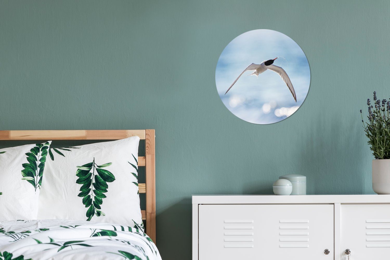 Vogel Forex, - Wohnzimmer, Wanddekoration Wandbild, Wasser Kreis Blau, (1 30x30 St), Gemälde Rundes - cm MuchoWow
