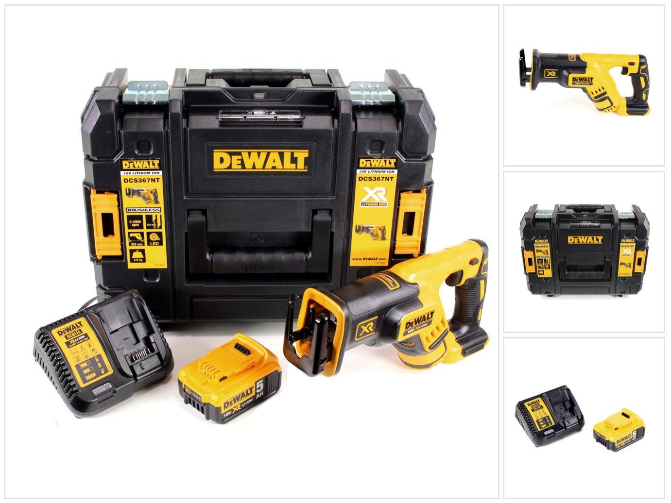 DeWalt Akku-Reciprosäge DCS 367 P1 Akku Säbelsäge 18V Brushless + 1x Akku 5,0Ah + Ladegerät