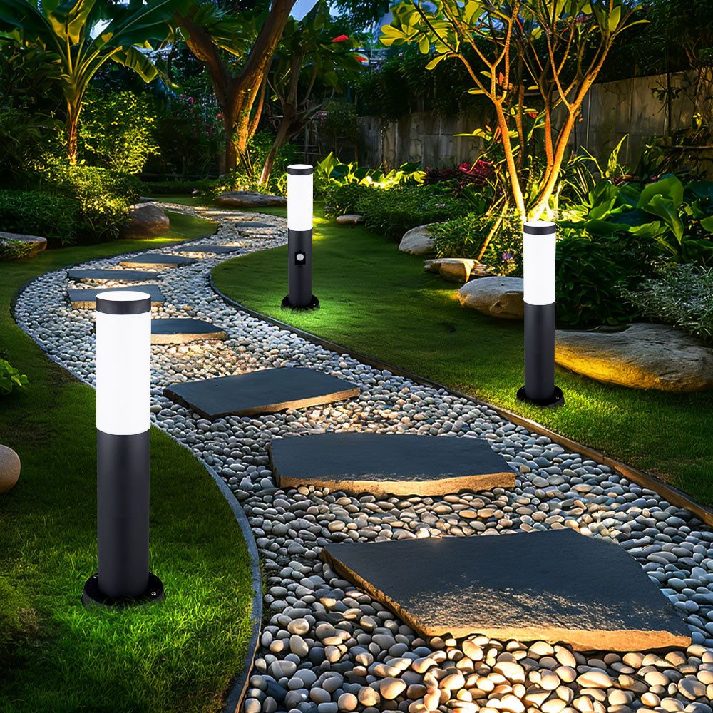 GLOBO LIGHTING Sockelleuchten, Leuchtmittel nicht inklusive, Wegeleuchte Außenstehleuchte Bewegungsmelder Gartenlampe anthrazit 3x