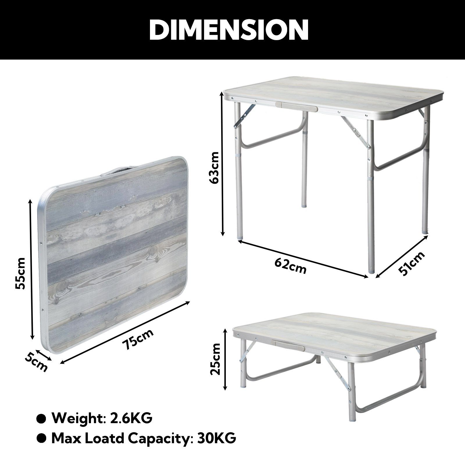 Klappbarer Campingtisch Aluminium Beistelltisch (leicht Gartentisch Mehrzwecktisch HOMECALL MDF Klapptisch Balkontisch Reisetisch),