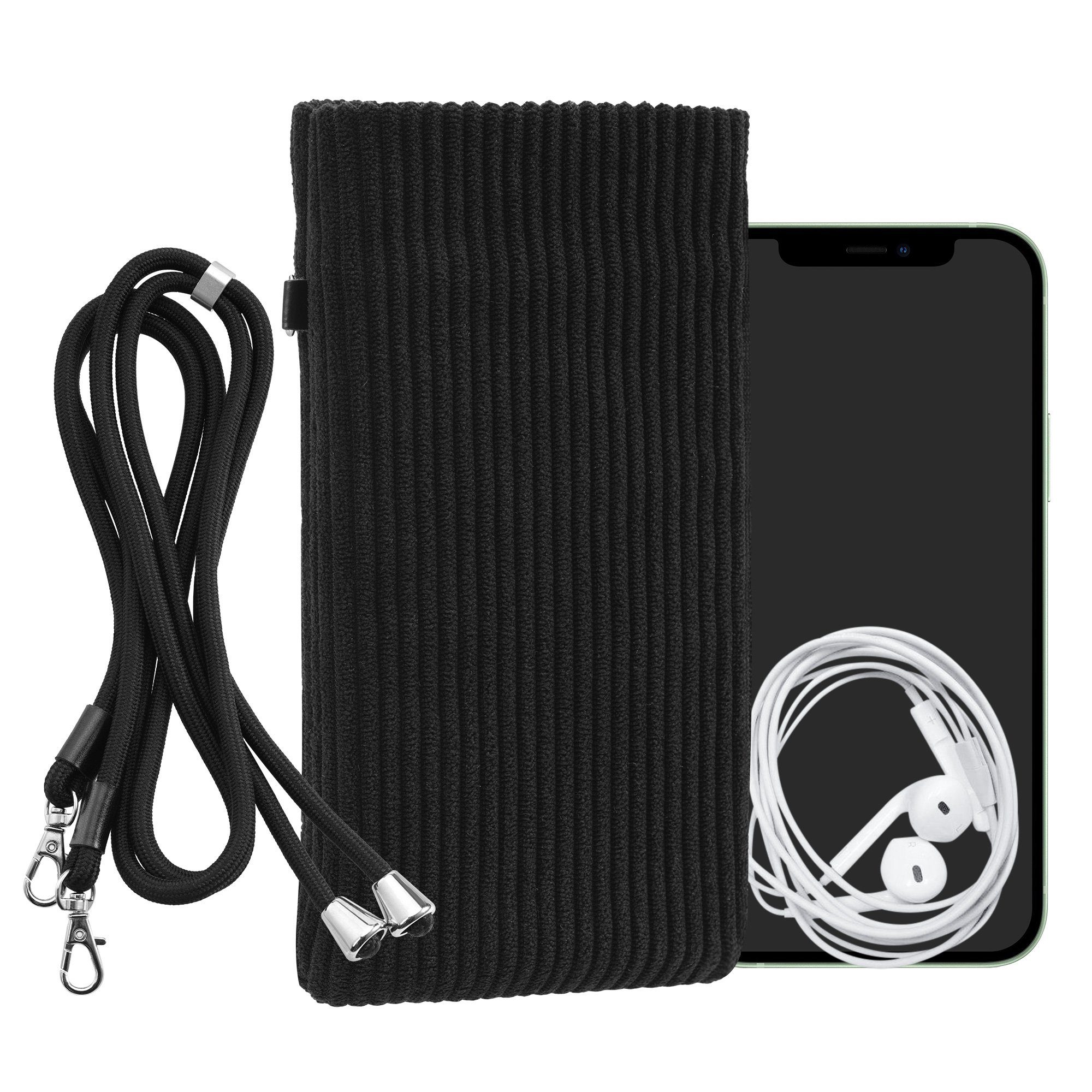 kwmobile Sleeve Handytasche für Smartphones XXL - 7" Handy Tasche, Cord Handy Hülle Schwarz mit Kordel - Handy Tasche