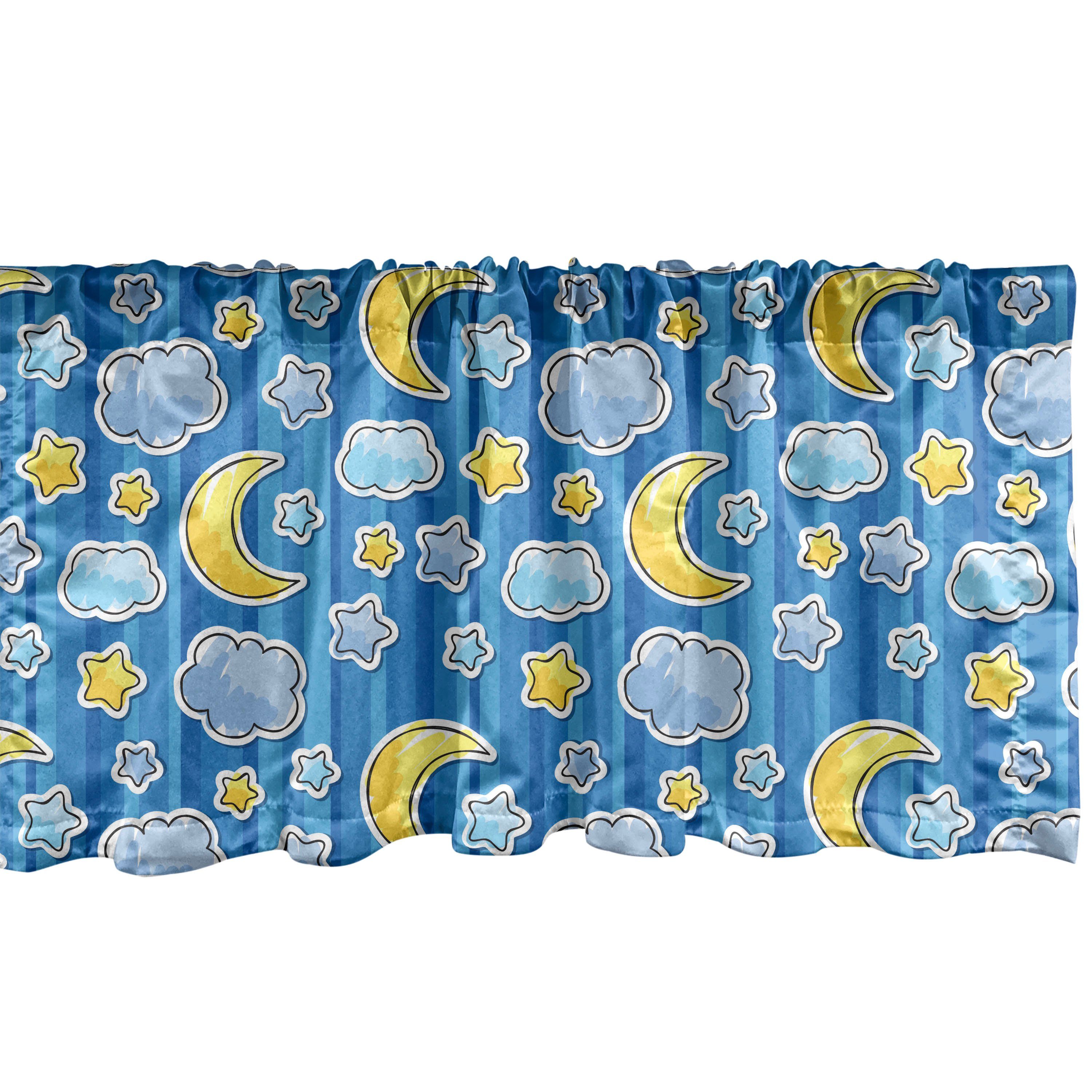 Scheibengardine Vorhang Volant für Küche Schlafzimmer Dekor mit Stangentasche, Abakuhaus, Microfaser, Baby Zusammenfassung Mond und Wolken