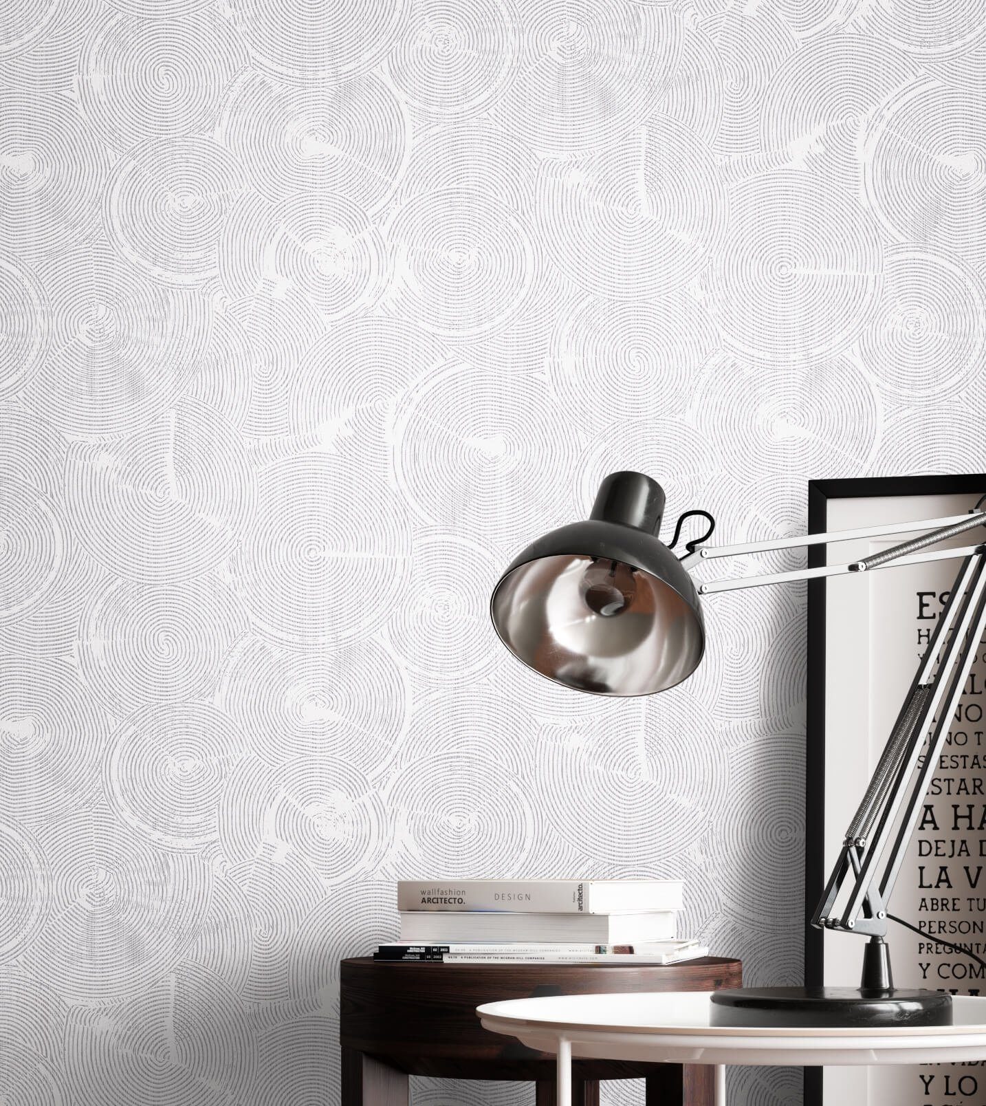 Newroom Vliestapete, Grau Tapete Ethno Glänzend - Mustertapete Metallic Weiß Silber Glamour Modern Kreise Spirale für Wohnzimmer Schlafzimmer Küche