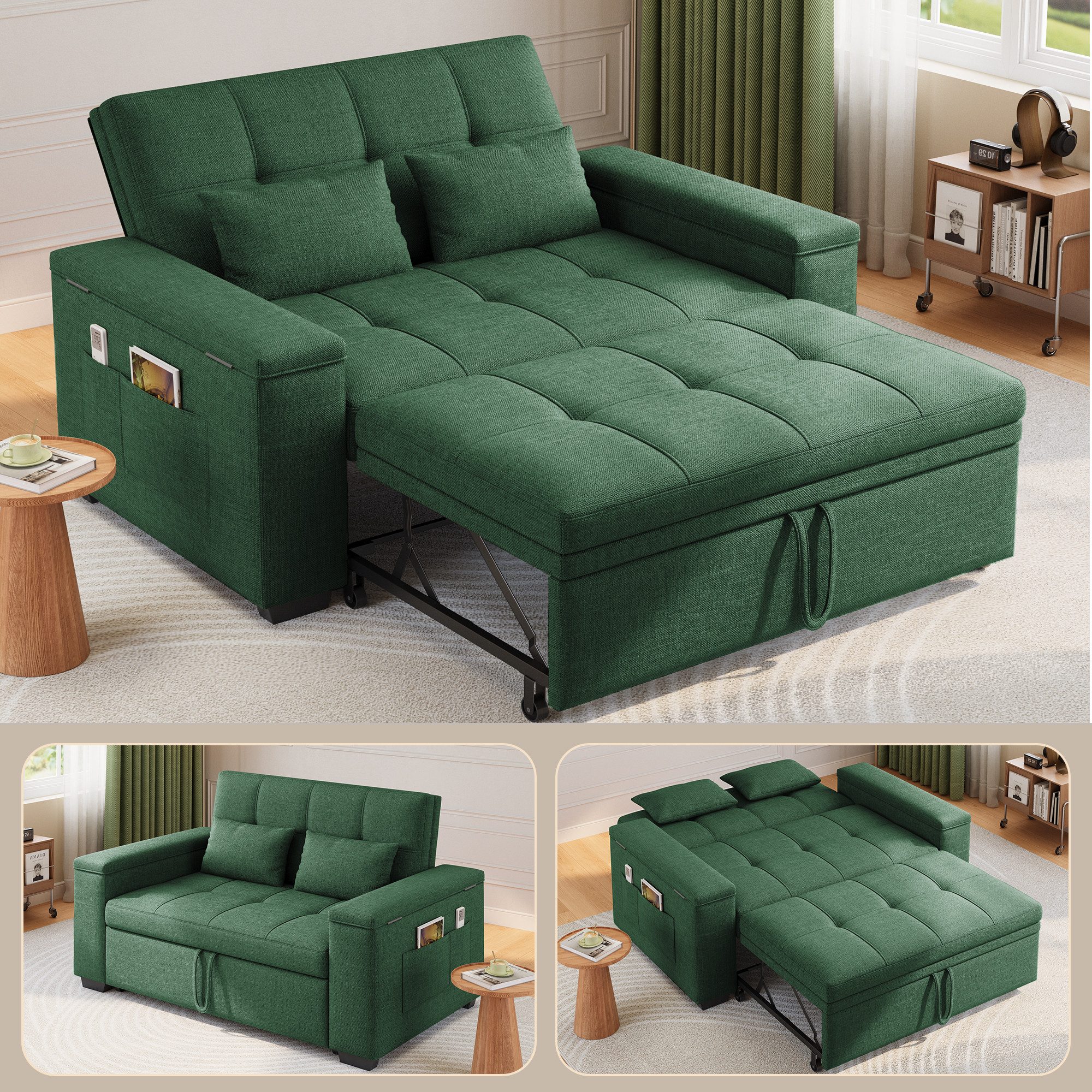 Bealife Schlafsofa 2-Sitzer, Drei verstellbare Rückenlehnenwinkel, B:157CM, Tagsüber Sofa, nachts Gästebett