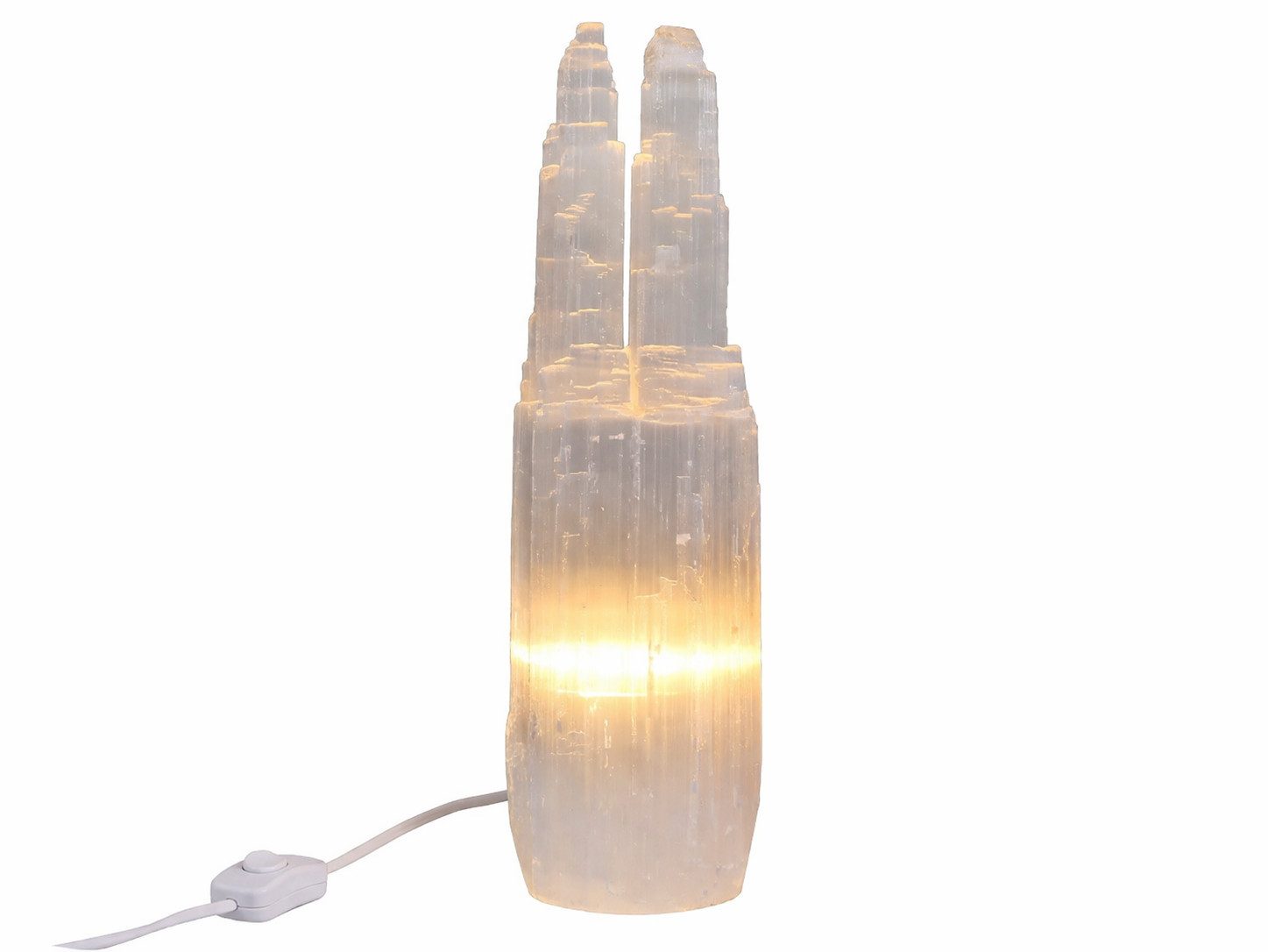 Heimtex Salzkristall-Tischlampe Selenit-Turm Lampenset: Zwillings-Türme für Heim & Heilung