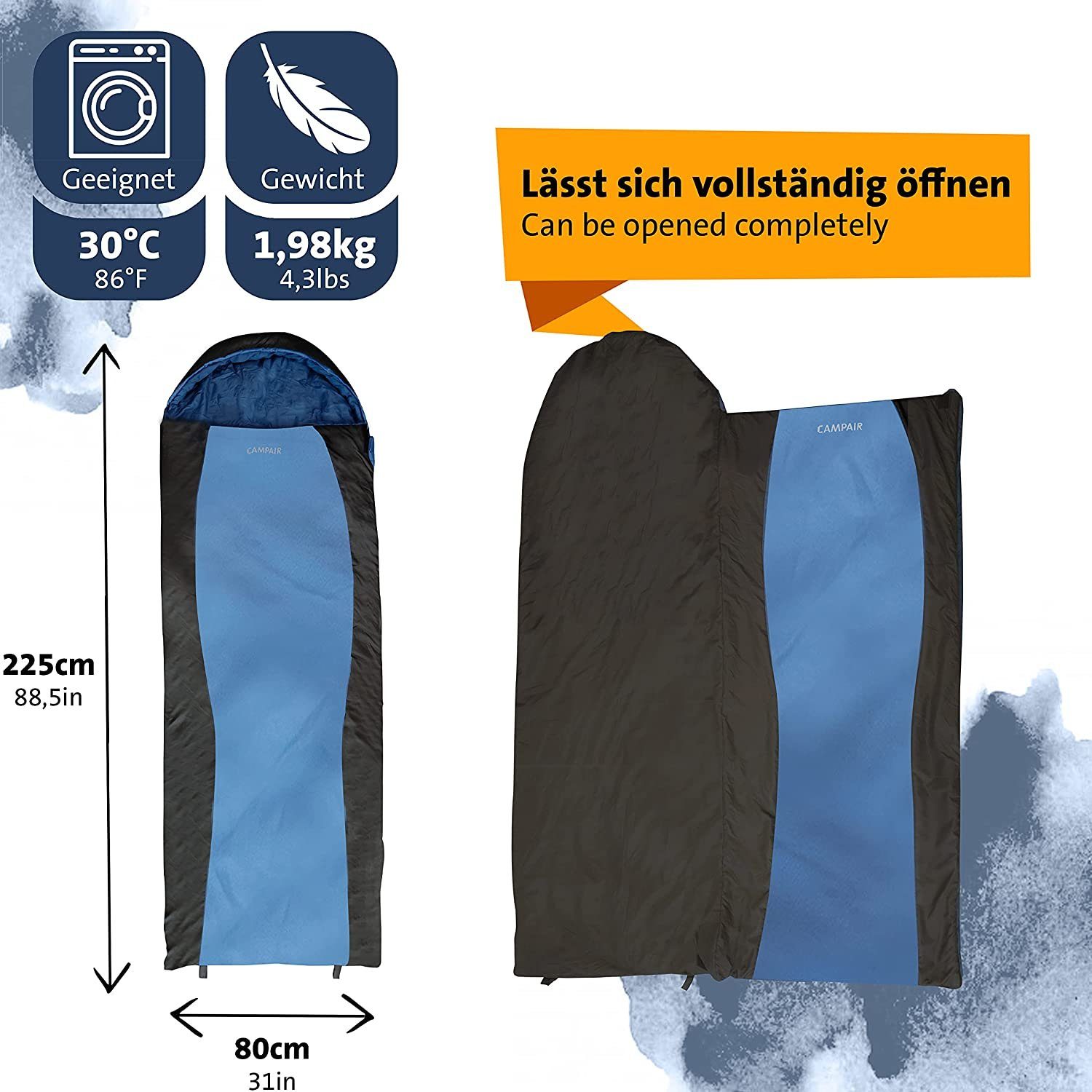CAMPAIR Deckenschlafsack Schlafsack - mit - Kompressionssack Comfort Pro 3-Jahreszeiten