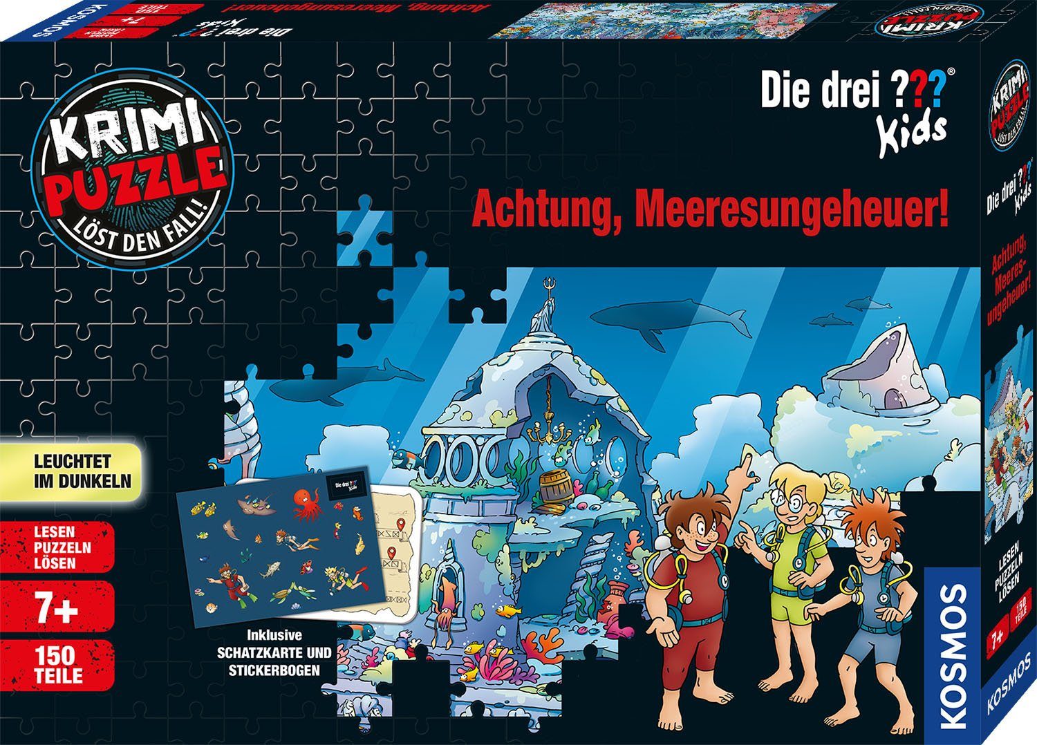 Kosmos Puzzle Krimipuzzle Die drei ??? Kids Achtung, Meeresungeheuer!, 150 Puzzleteile, Made in Germany