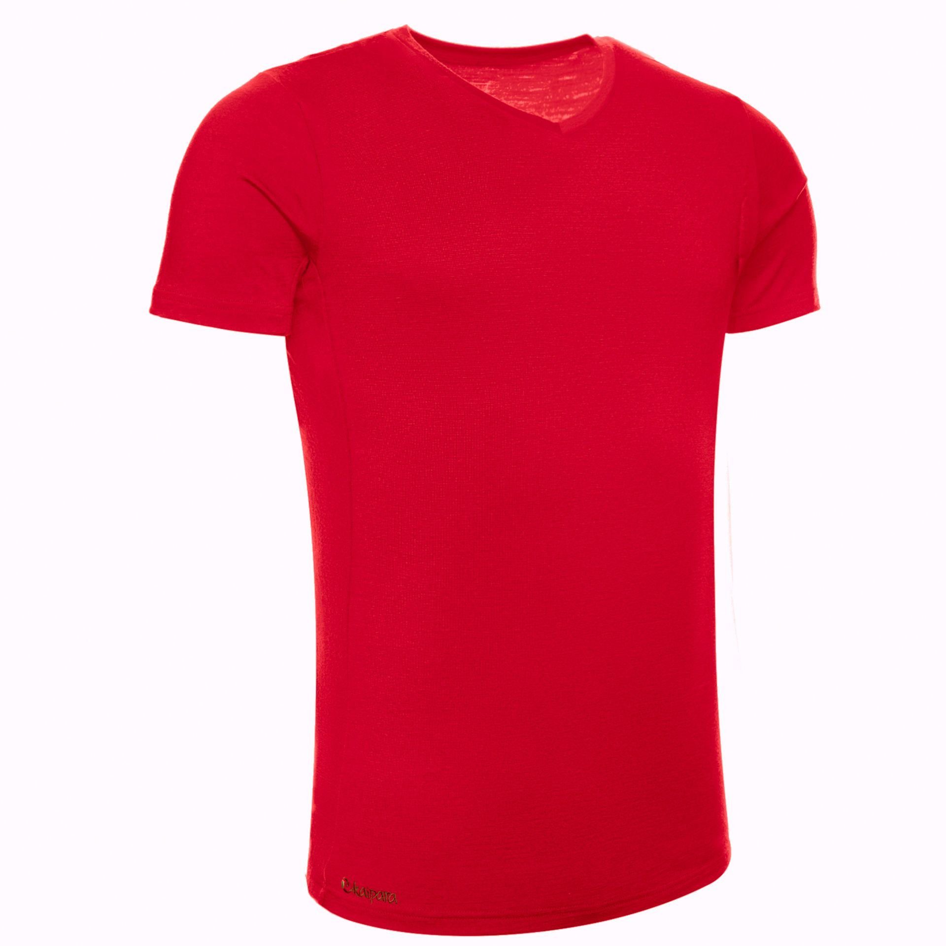 Cherry Sportswear aus Merino - Slimfit Germany Funktionsshirt reiner Red Shirt Herren Made Kurzarm Merinowolle Kaipara (1-tlg) 200 in V-Neck Merino