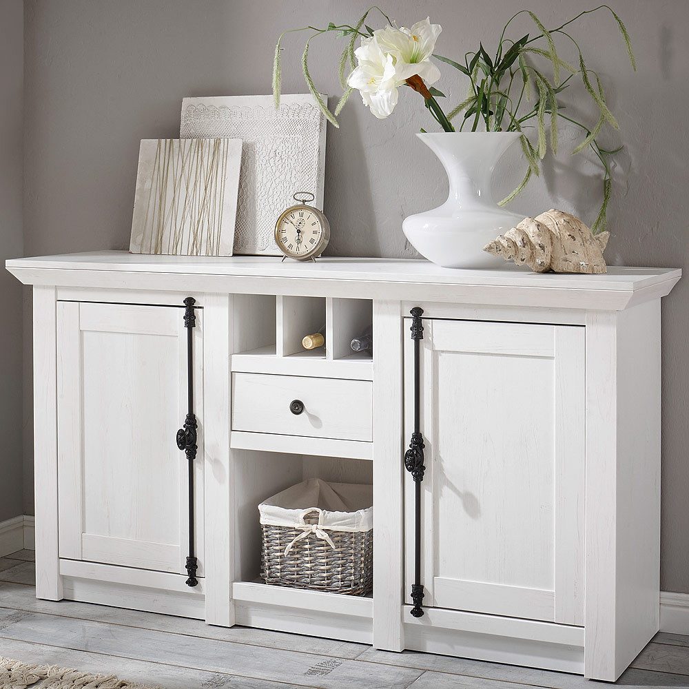 Lomadox Essgruppe WINGST-61, (Spar-Set, 4-tlg), Pinie weiß Nb. mit Sideboard (ohne Stühle) Stellmaß Sideboard 83 cm