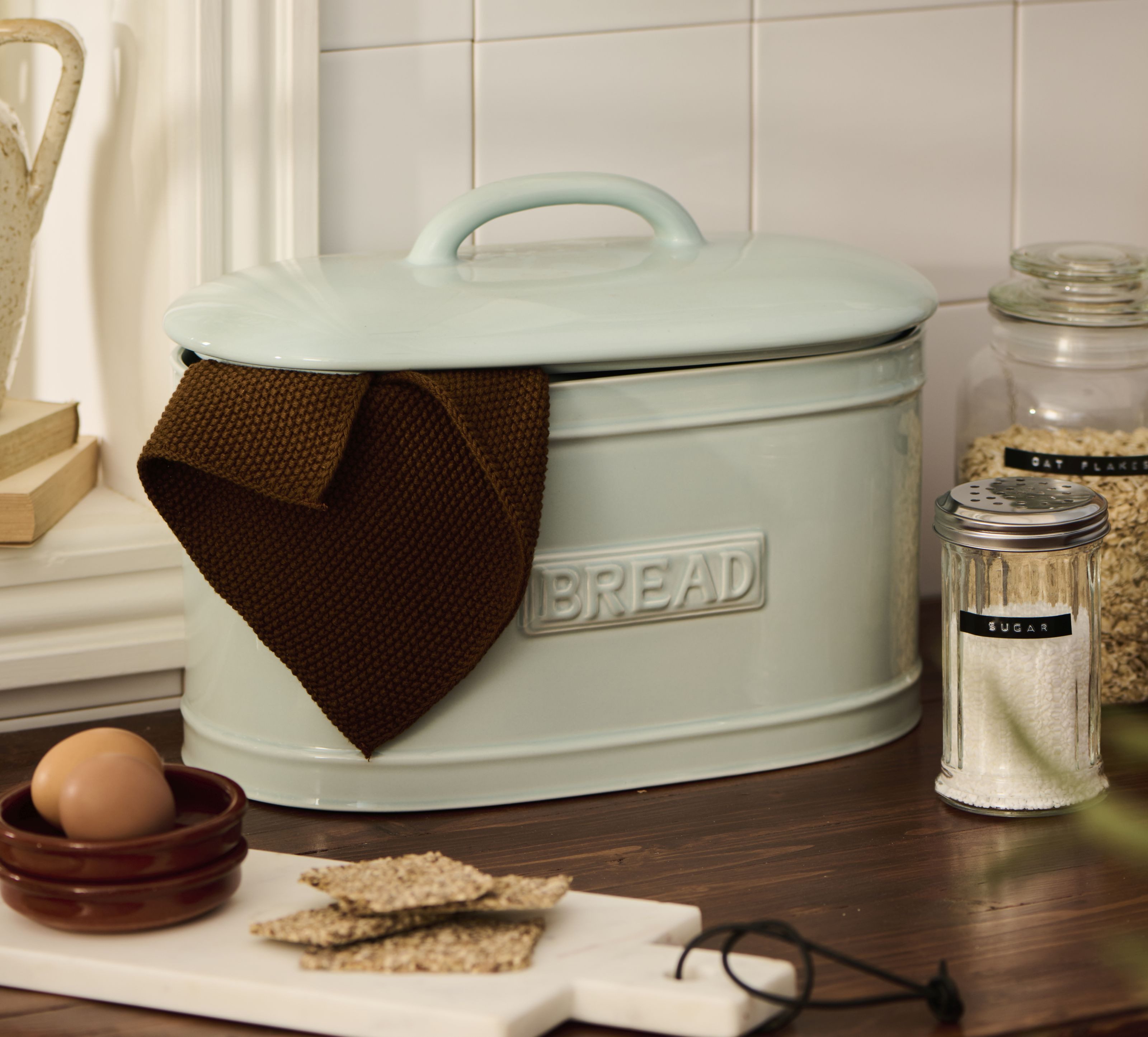 Ib Laursen Brotkasten Ib Laursen - Brotkasten Brotbox Brottopf Keramik Hellblau Oval Retro