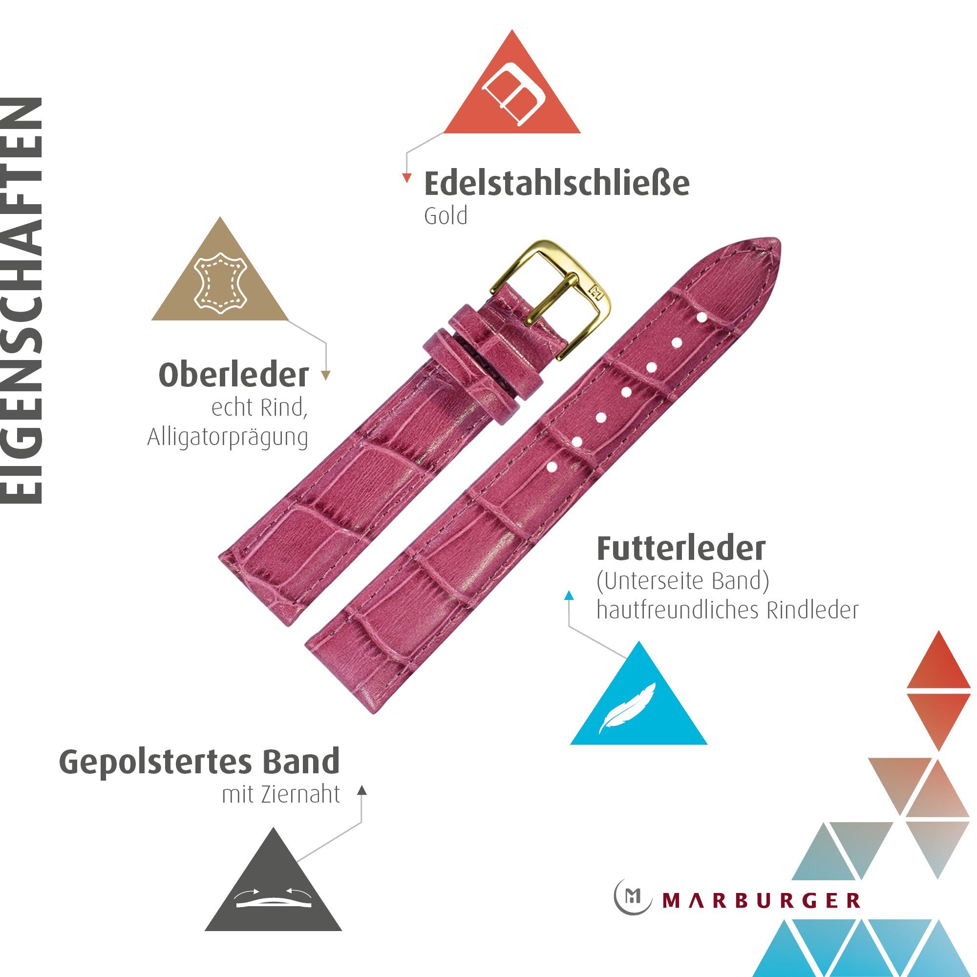 MARBURGER Uhrenarmband 14mm Leder Alligator Prägung
