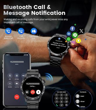 ESFOE Herren's Bluetooth-Anruf Fitness-Tracker IP68 Wasserdicht Smartwatch (3,6 cm/1,43 Zoll, Android/iOS), mit Gesundheitsmonitor, 24 Stunden Schrittzähler Multisport-Tracker