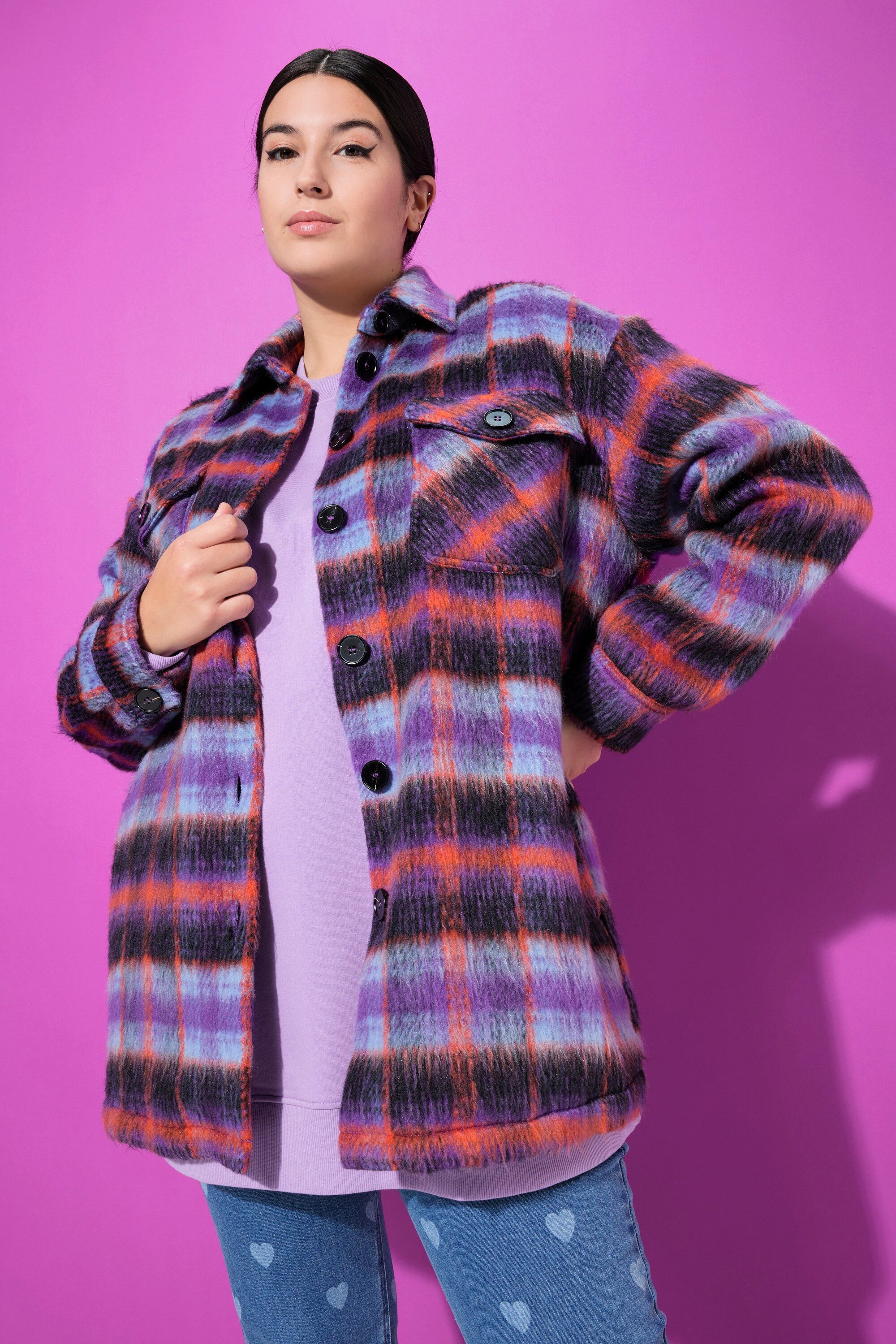 Studio Untold Sommerjacke Karo-Hemdjacke oversized Langarm