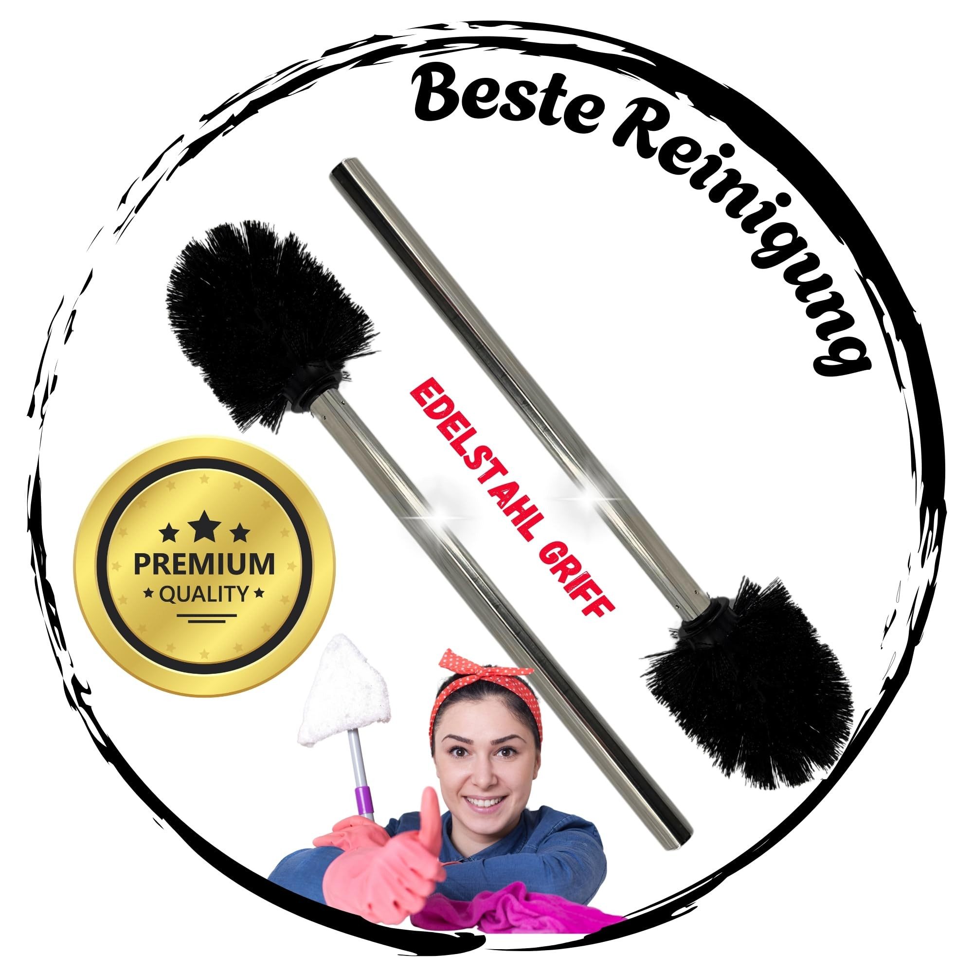 TronicXL WC-Reinigungsbürste 2 Stück Premium Toilettenbürste mit Edelstahl Griff lang schwarz WC, Silber WC Bürste Klobürste Toilettenbürste