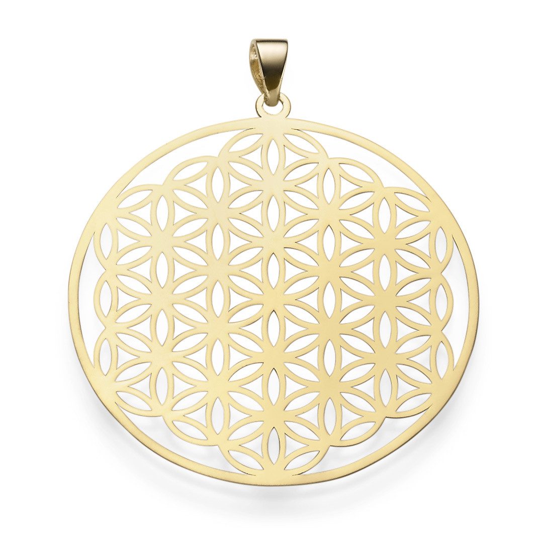 Kettenanhänger Anhänger Lebensblume mit Ornament, Ø35mm, 585 Gelbgold