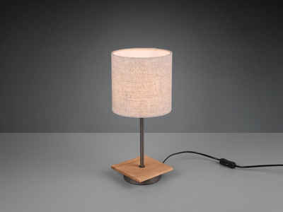 meineWunschleuchte LED Tischleuchte, Skandinavisches Design, Stoff Lampenschirm Beige und Holzfuß mit Schnur-Schalter
