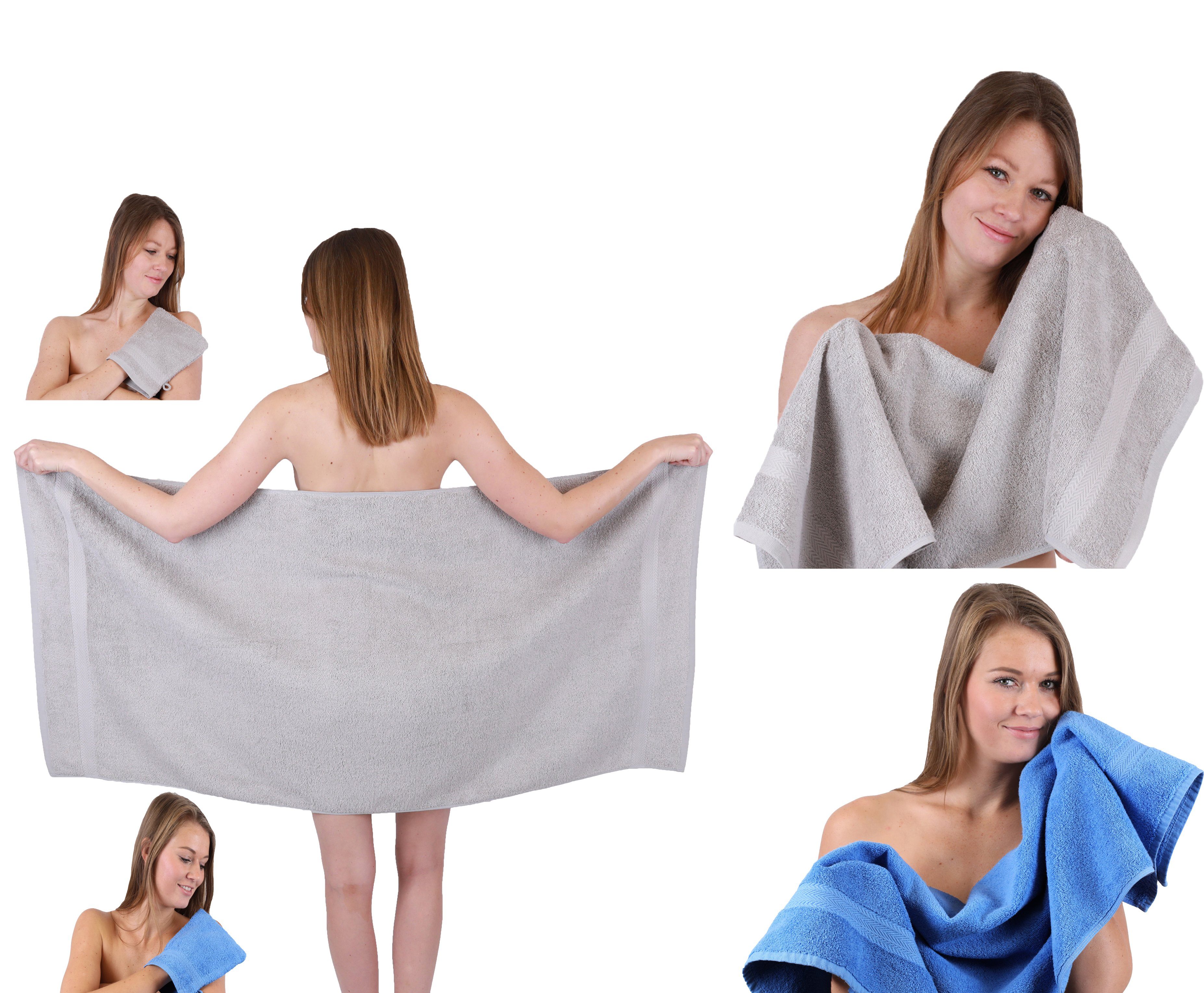 100% Single Baumwolle Set silbergrau-hellblau TLG. Handtuch Set 5 Pack 100% 2 Betz 1 Baumwolle Waschhandschuhe, Handtuch Handtücher Duschtuch 2