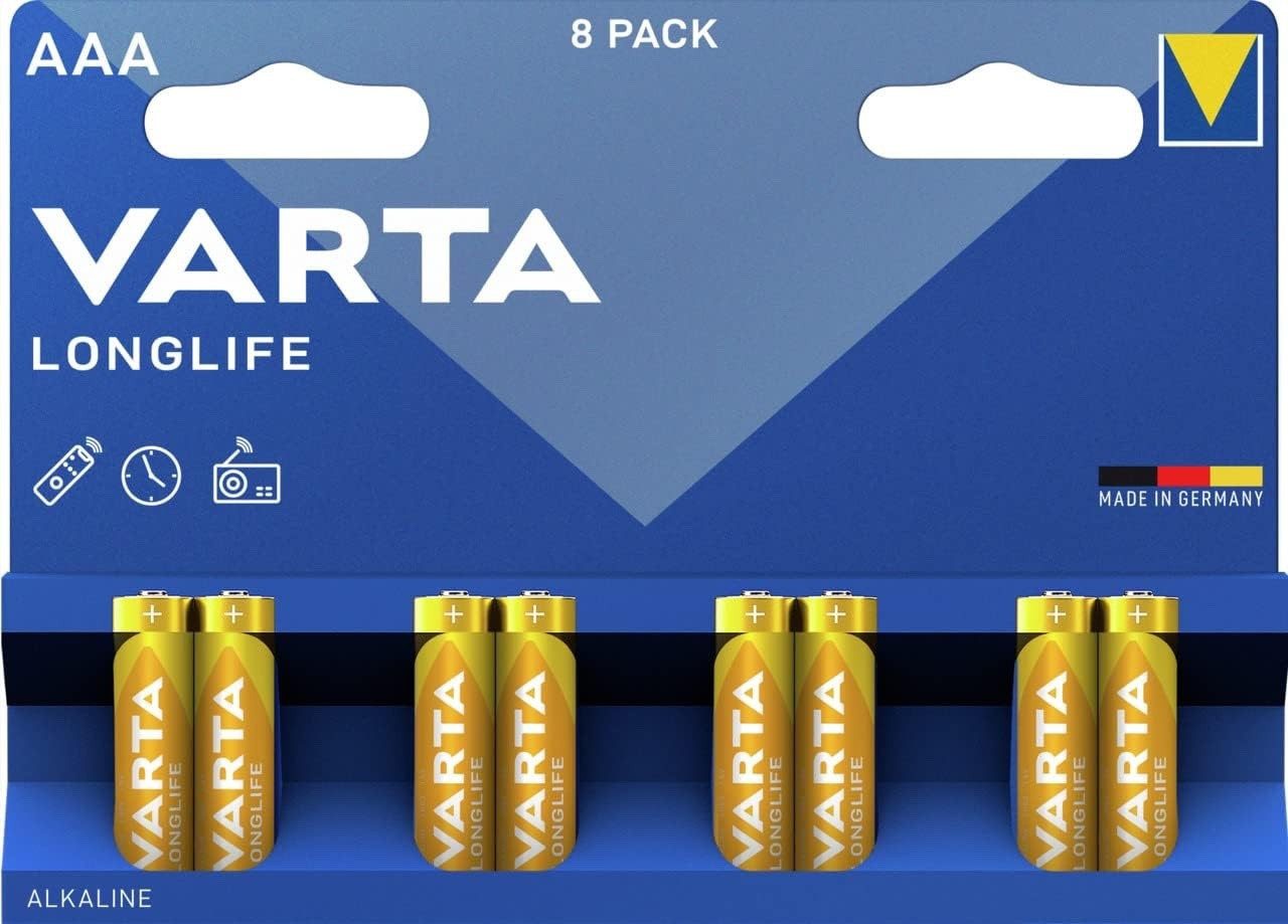 VARTA VARTA AAA Alkaline Batterien LR03 1,5V 8er Pack Batterie, (1.5 V V, 8 St), Batterie Longlife Langlebig Stark