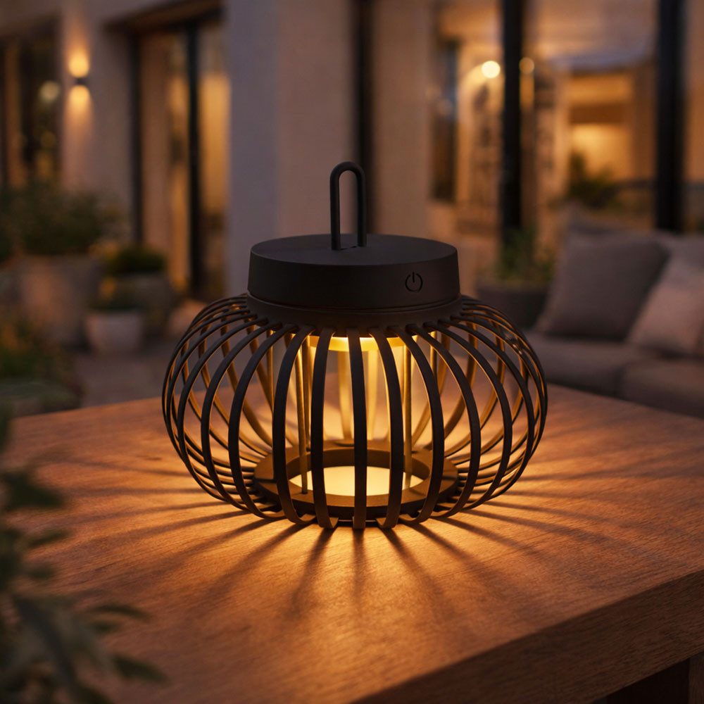 JUST LIGHT LED Außen-Tischleuchte, LED-Leuchtmittel fest verbaut, Warmweiß, Tischleuchte Pendellampe Innen Außen LED Touchdimmer Akku D 25 cm