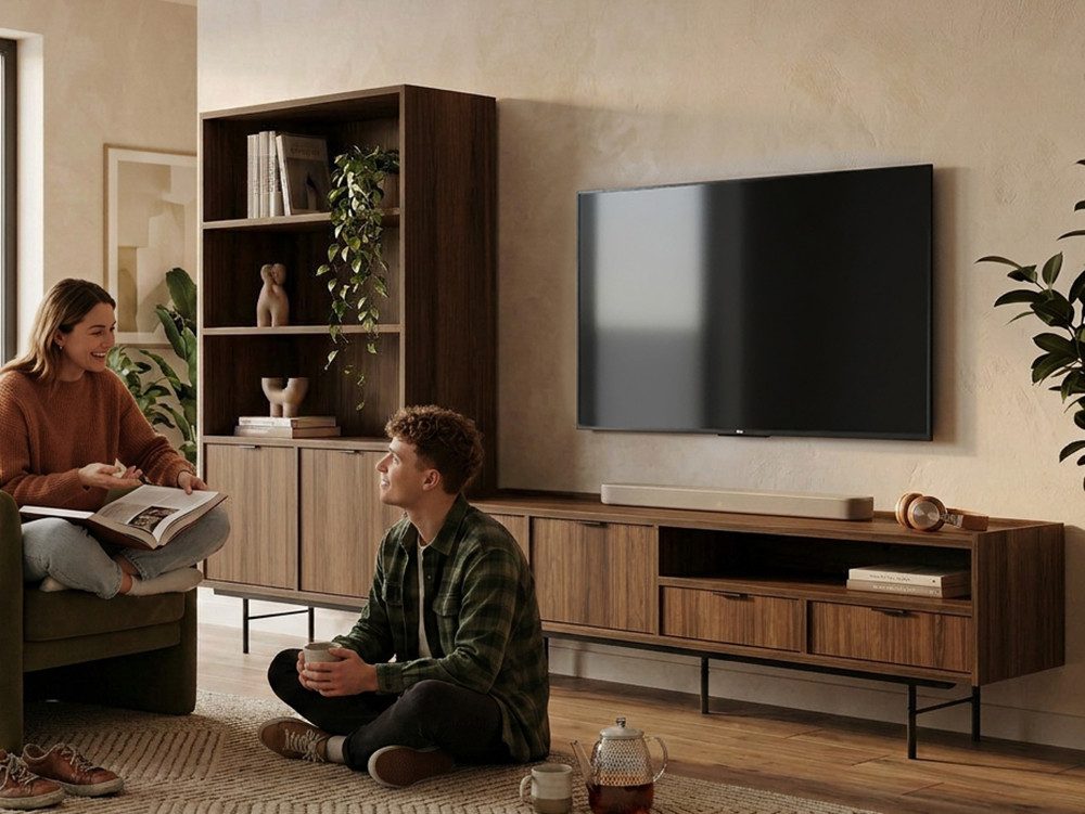 Beautysofa Wohnzimmer-Set Evron 2-teilig Bücherregal 90 cm + TV-Board 200 cm, (Lowboard mit Metallbeinen 20 cm, Schubladen, Türen und offenen Fächern), modernes – Bild 3 von 5