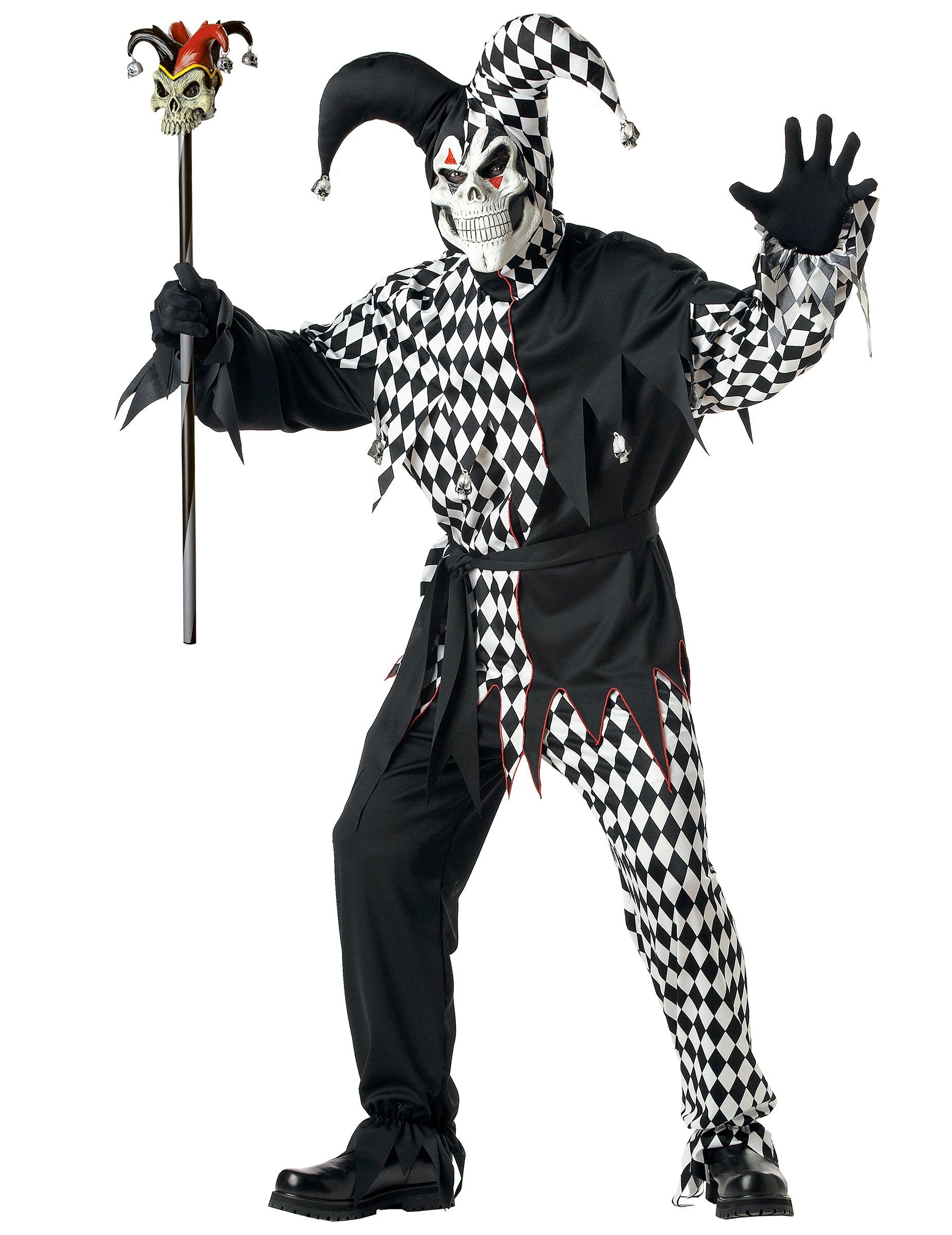 California Costumes Clown-Kostüm Böser Clown-Kostüm für Herren Harlekin Halloween-Kostüm schwarz-weiss