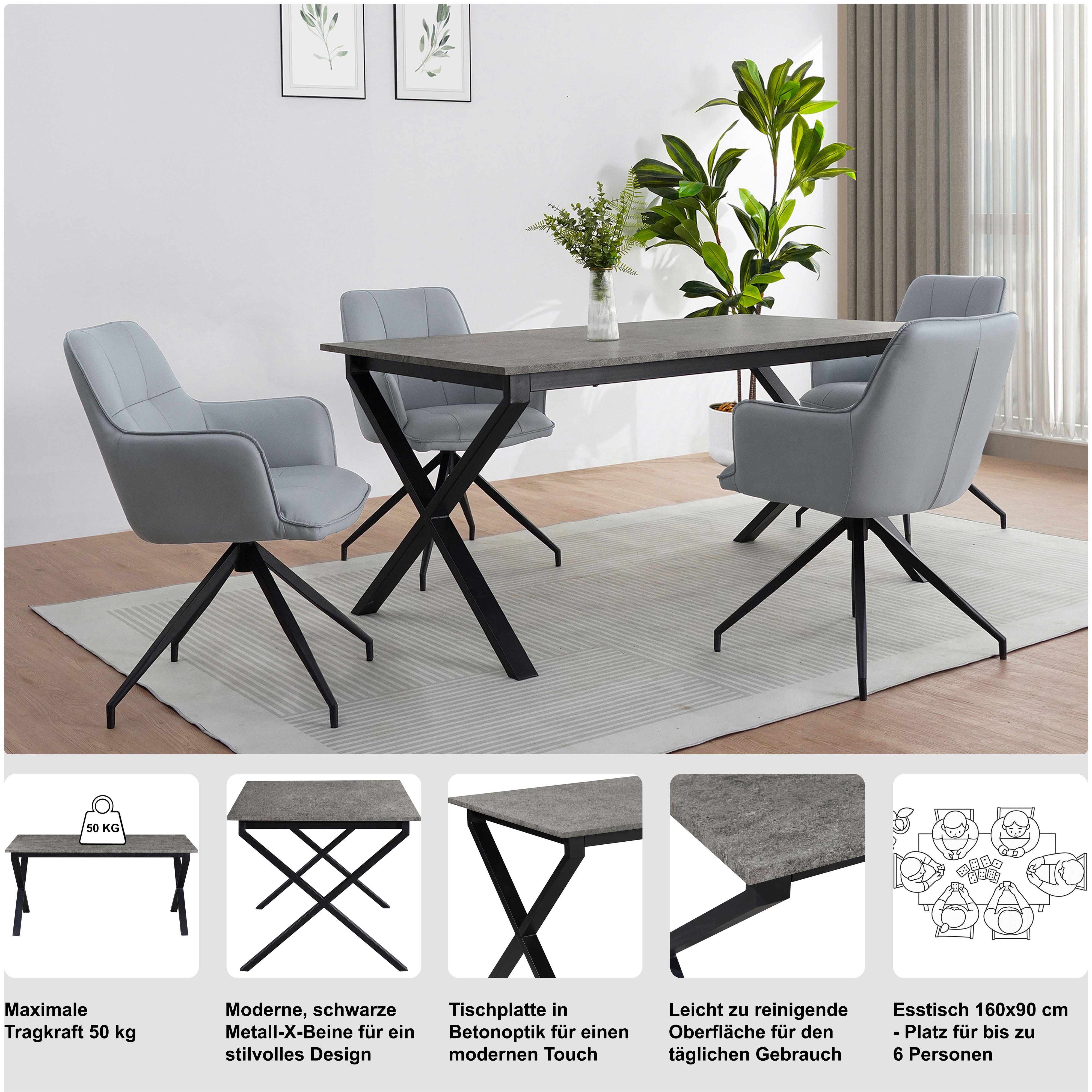 OTTO home Esstisch Boddhi, schwarzes Metallgestell, Plattenvarianten wählbar, sowie Größen