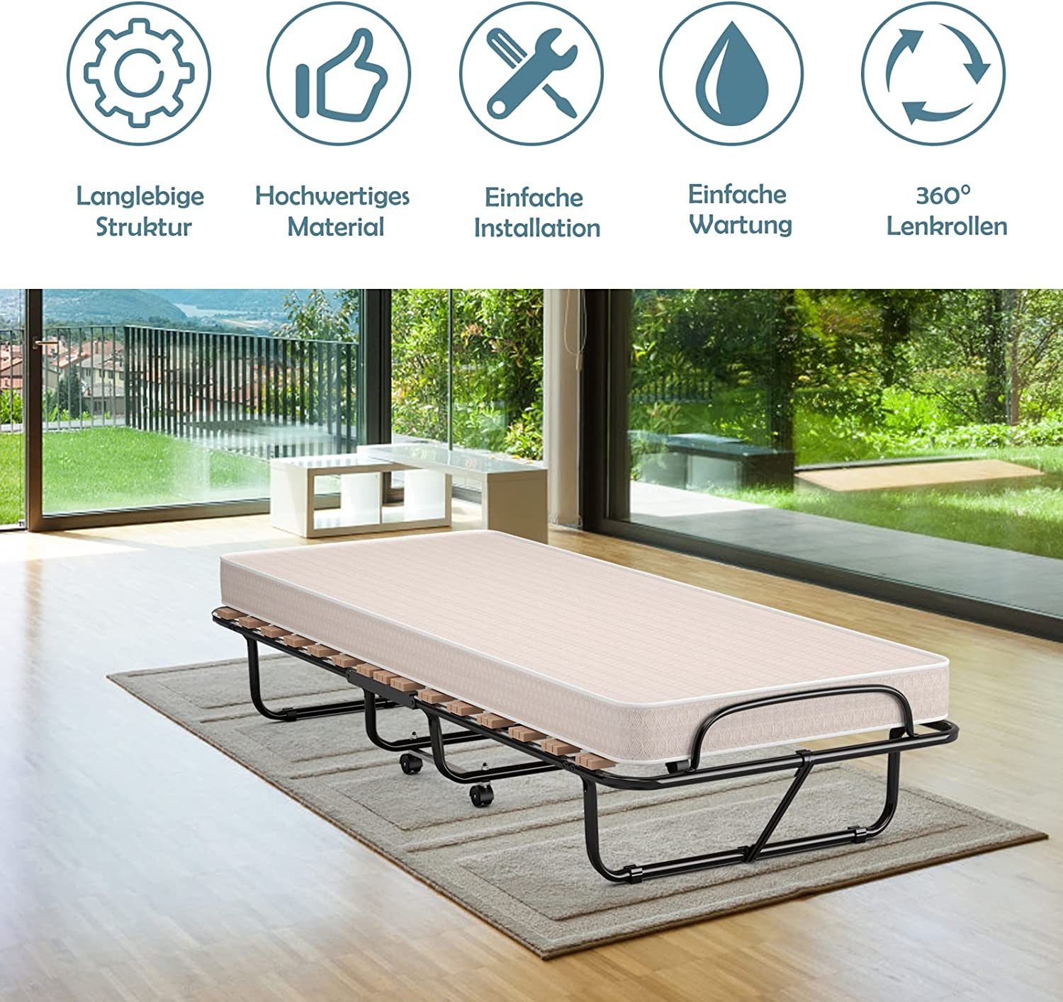 COSTWAY Gästebett klappbar, 80x190cm mit Matratze, 120kg, rollbar günstig online kaufen
