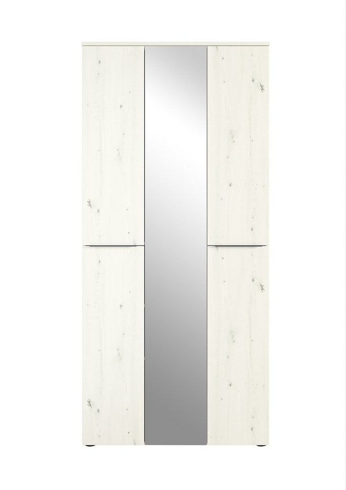 möbelando Garderobenschrank TREND WOOD (BxHxT: 90x196x40 cm) in White-Oak -  Metall schwarz