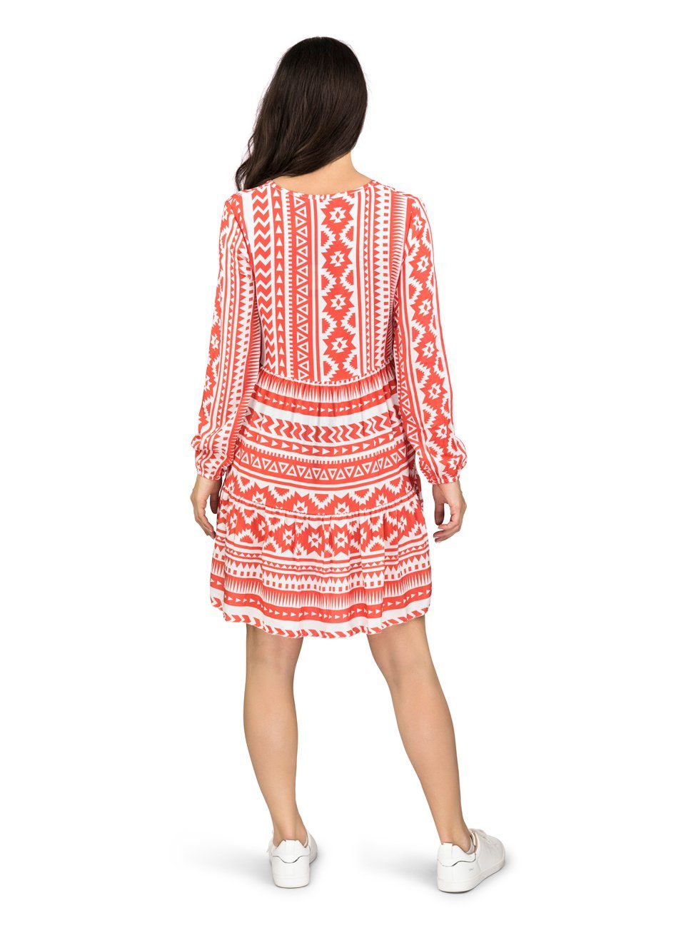 DENIMFY Sommerkleid Damen Kleid DFIda A-Linie langarm Freizeitkleid mit V-Ausschnitt aus 100% Viskose