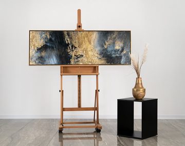 YS-Art Gemälde Spiegelungen, Abstraktes Leinwand Bild Handgemalt in Blau Gold mit Rahmen