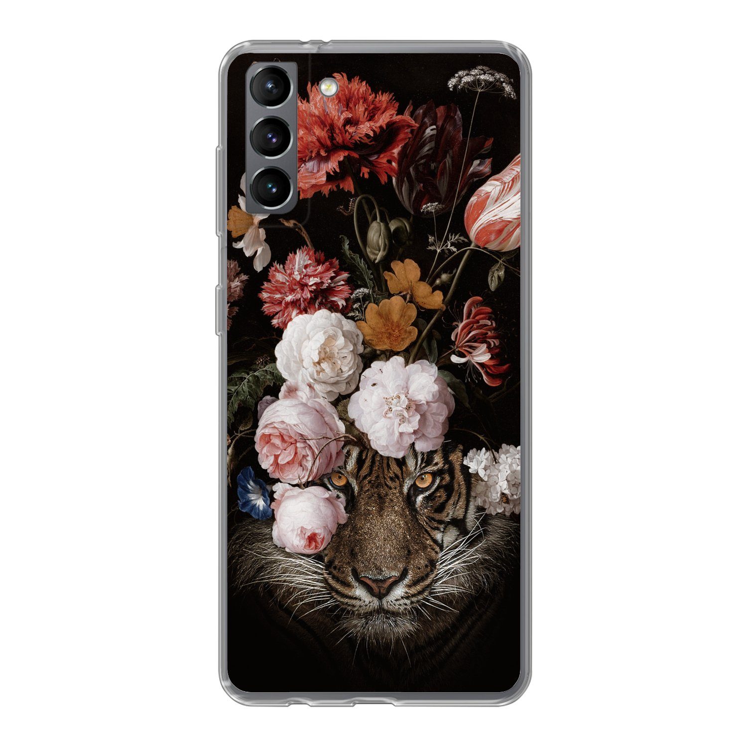 MuchoWow Handyhülle für Samsung Galaxy S21 Plus Blumen - Jan Davidsz de Heem - Tiger - Gem, Phone Case, Silikon, Schutzhülle Dünn