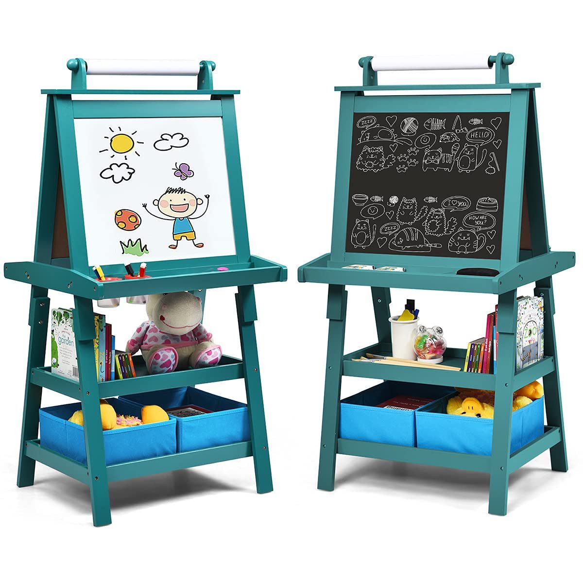 COSTWAY Standtafel Kinder Staffelei, doppelseitig, mit Magneten & 2 Boxen günstig online kaufen