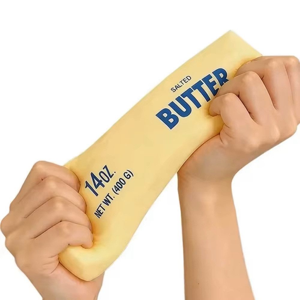 OLi Therapieknete Squishy Butter – Weiche dehnbare Knetmasse (weicher Slow Rising Squishy im lustigen Butter-Design, 1-tlg), Anti-Stress, Spielspaß für Kinder & Erwachsene
