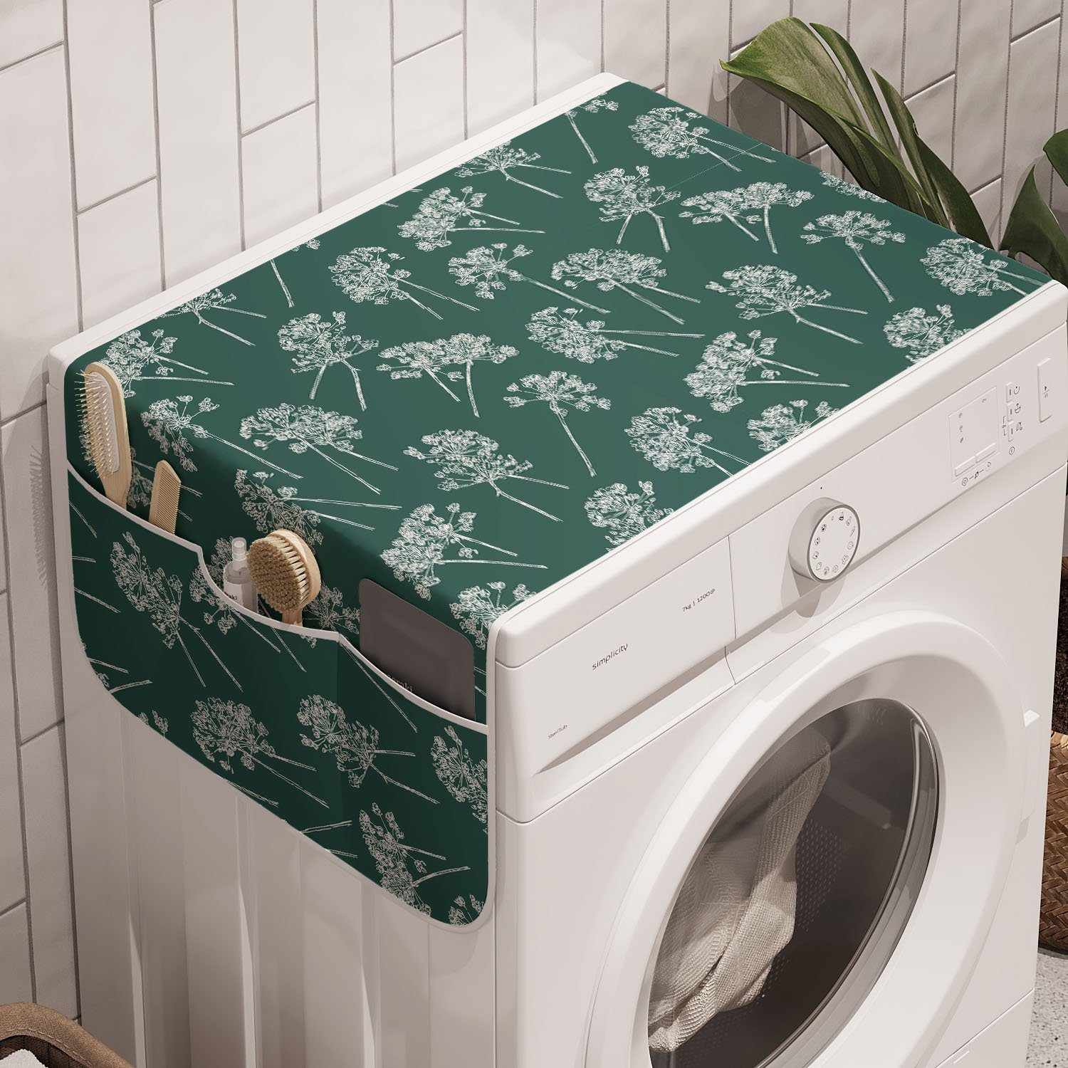 Abakuhaus Badorganizer Anti-Rutsch-Stoffabdeckung für Waschmaschine und Trockner, Botanische Wiese Blumen Zeichnung