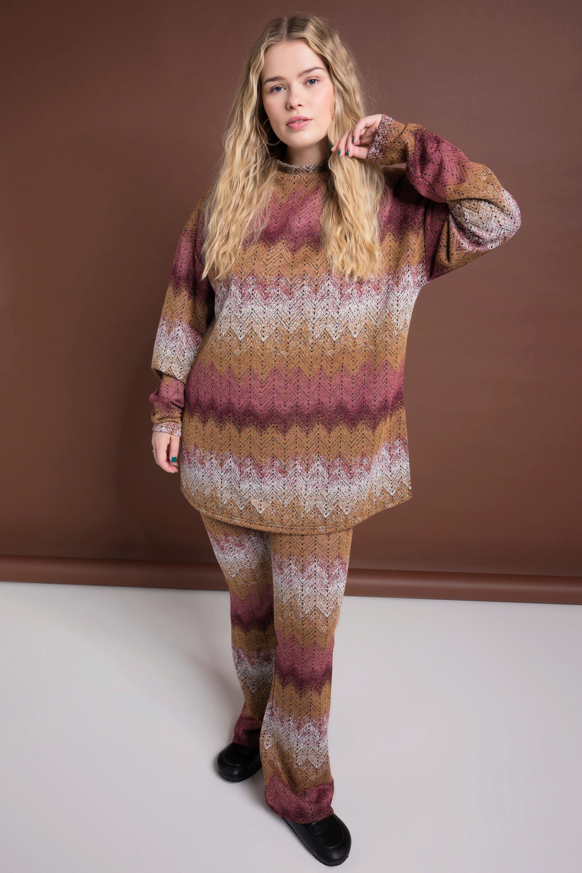 Studio Untold Sweatshirt Longsleeve oversized Glitter Zackenstreifen