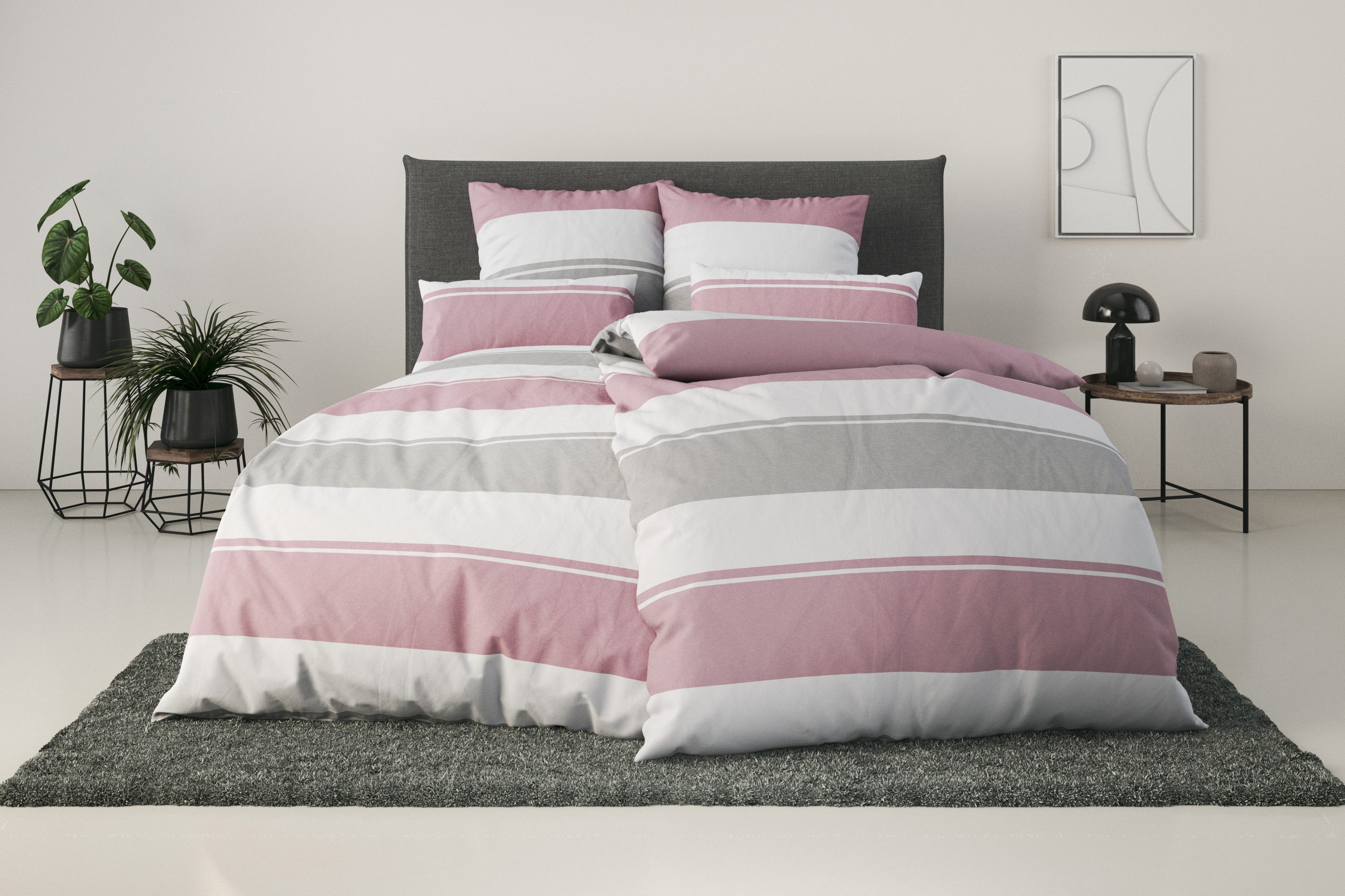 OTTO home Bettwäsche Yonne, Flanell PREMIUM, 2 teilig, in frischen Farben, gestreifte Bettwäsche, ab Gr. 135x200 cm