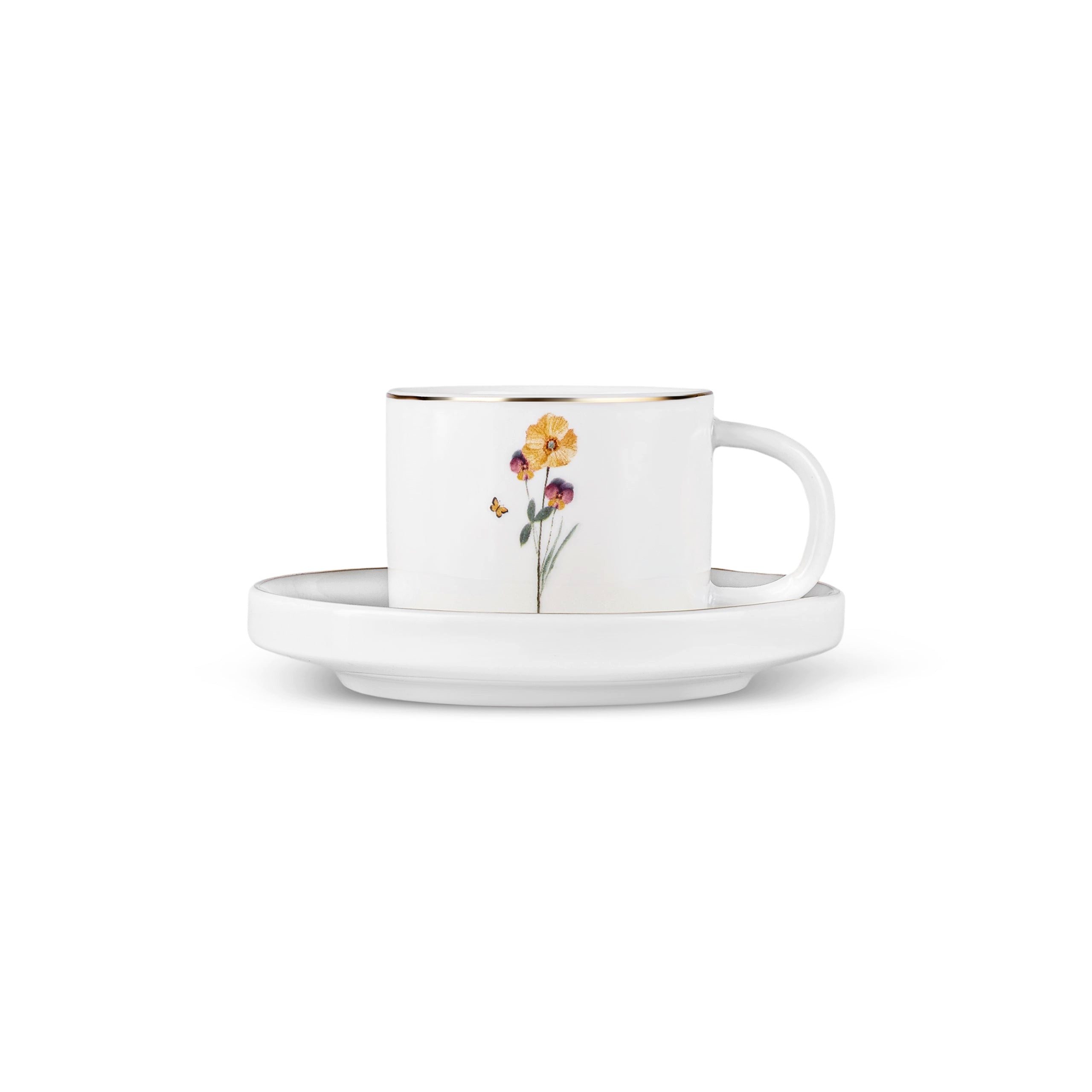Karaca Coffee-to-go-Becher Karaca Valencia 6 Person Kaffee Tasse Set 90 Ml, KNOCHENPORZELLAN