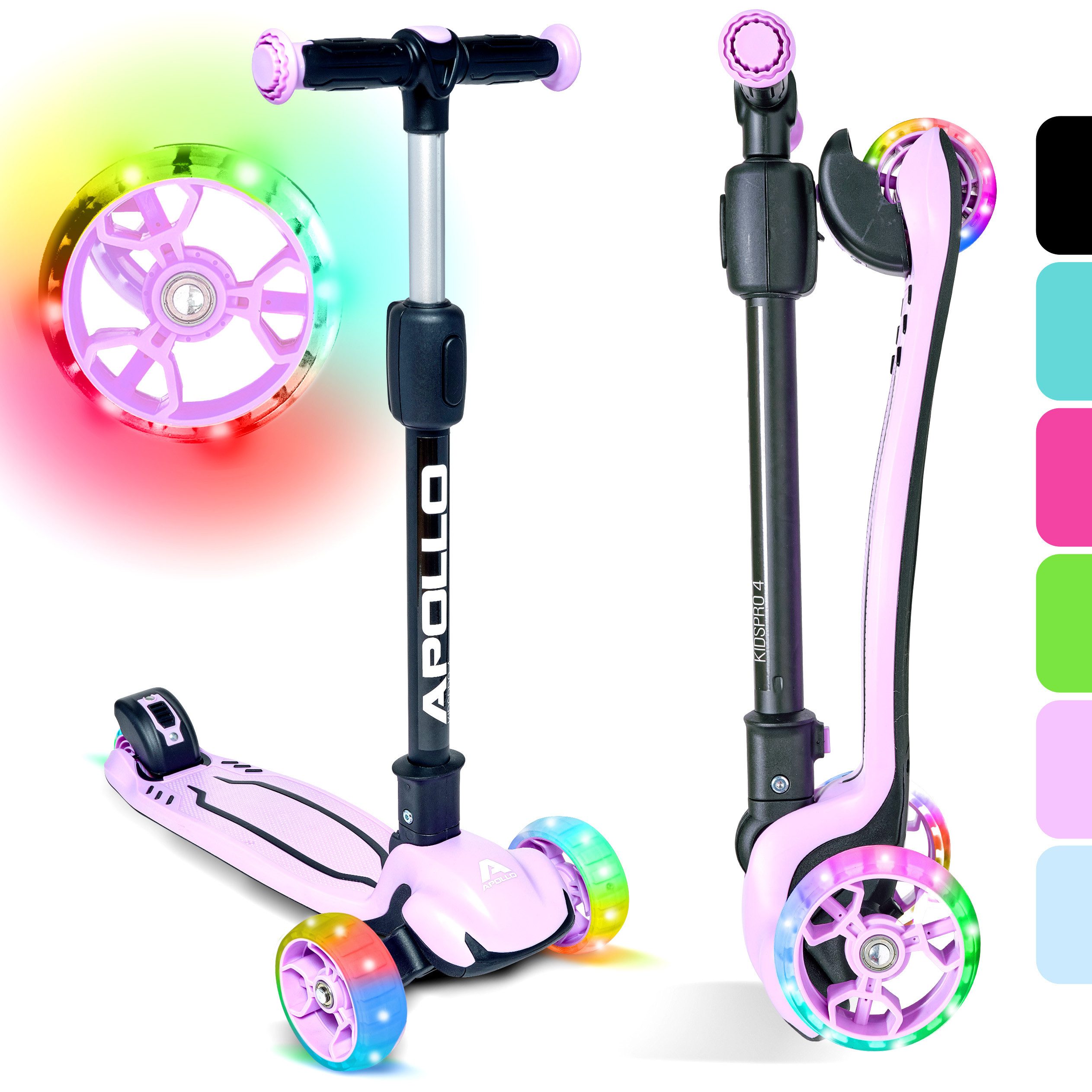 Apollo Dreiradscooter LED Kinderscooter Kids pro 4, Kinderroller mit LED Wheels, höhenverstellbar Für Kinder ab 3 Jahren