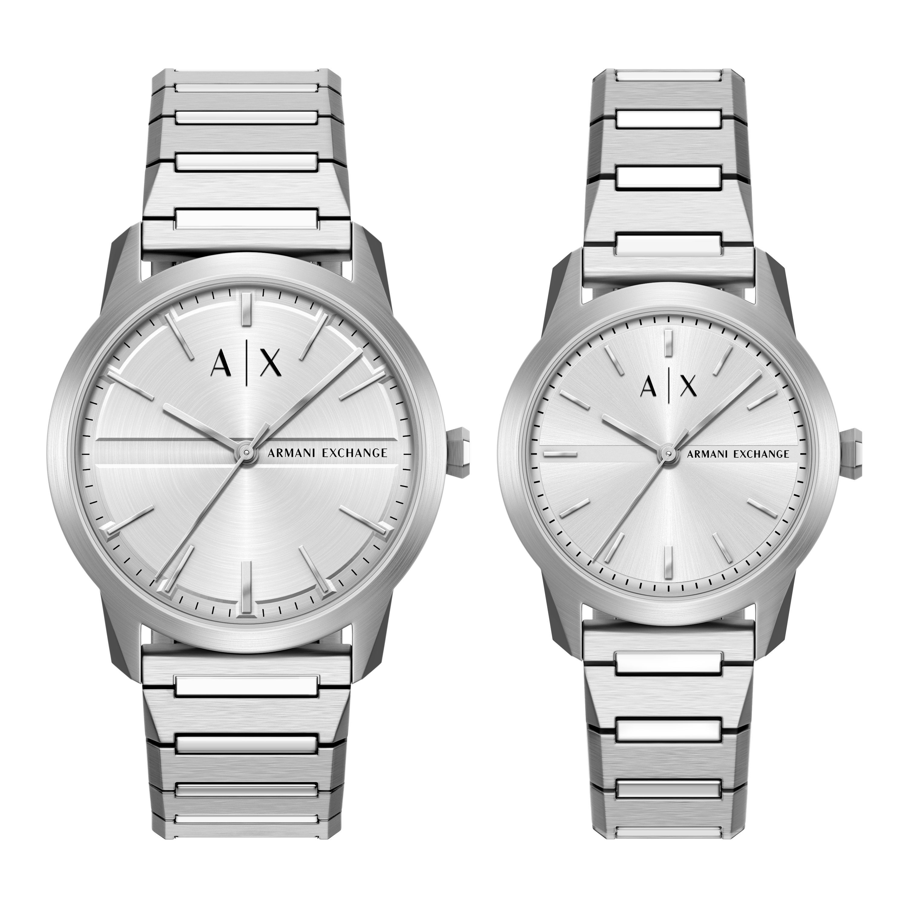 ARMANI EXCHANGE Quarzuhr AX7180SET, (Set, 2-tlg., Zwei Uhren), Armbanduhr, Damenuhr, Herrenuhr, Edelstahlarmband