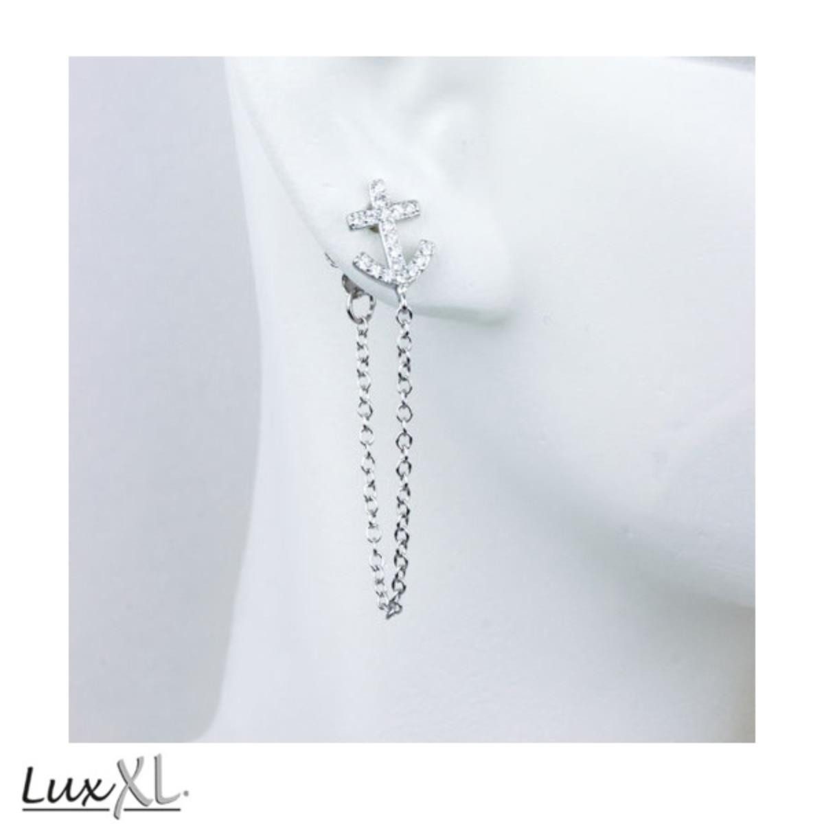 etNox Paar Ohrstecker Anker Ohrstecker mit Kette und Zirkonia: LuxXL Ohrringe Silber 925