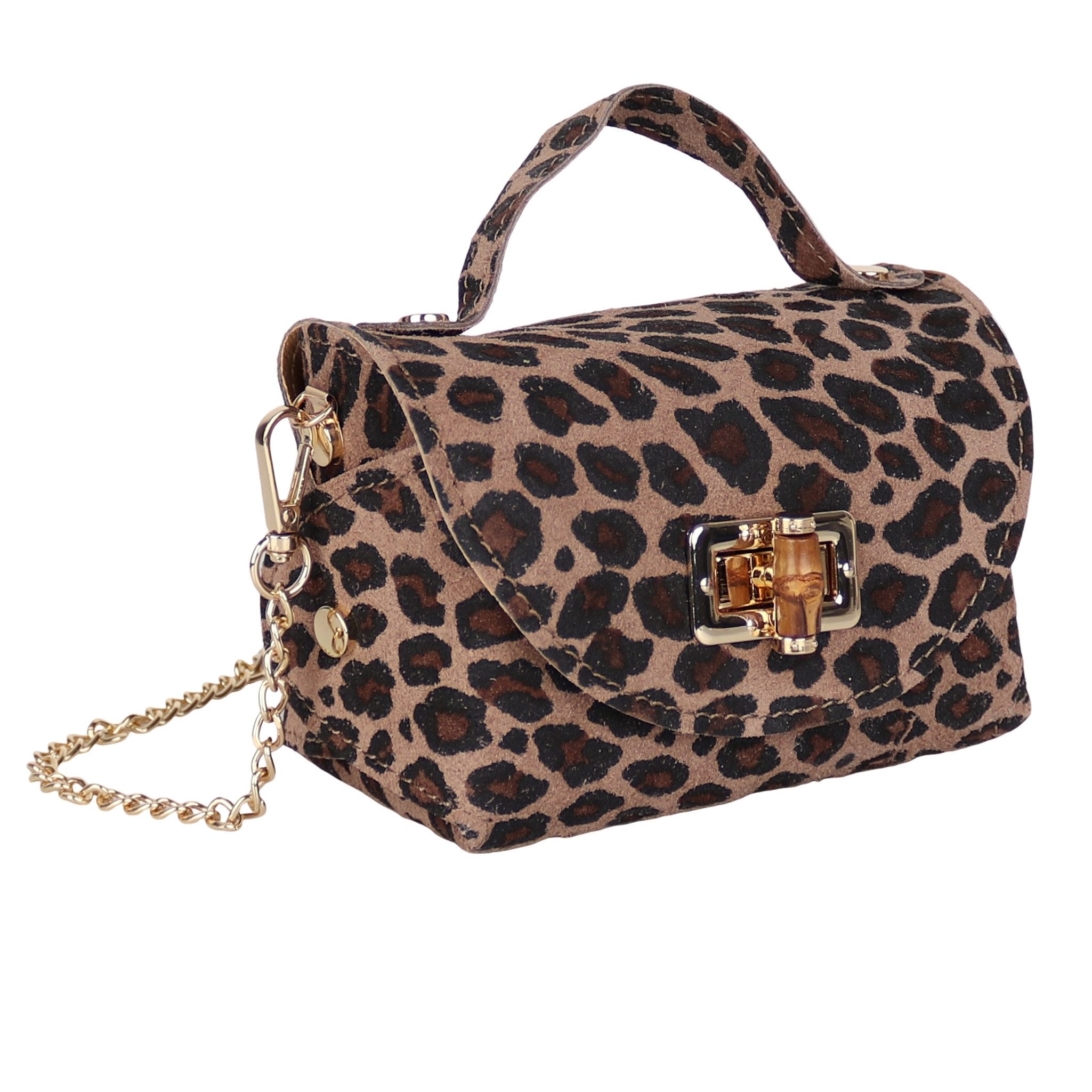 MIRROSI Henkeltasche Damen kleine Tasche aus Echtleder Schultertasche 16,50x10x8,50 cm, Mit goldfarbener Kette, ca. 125 cm lang