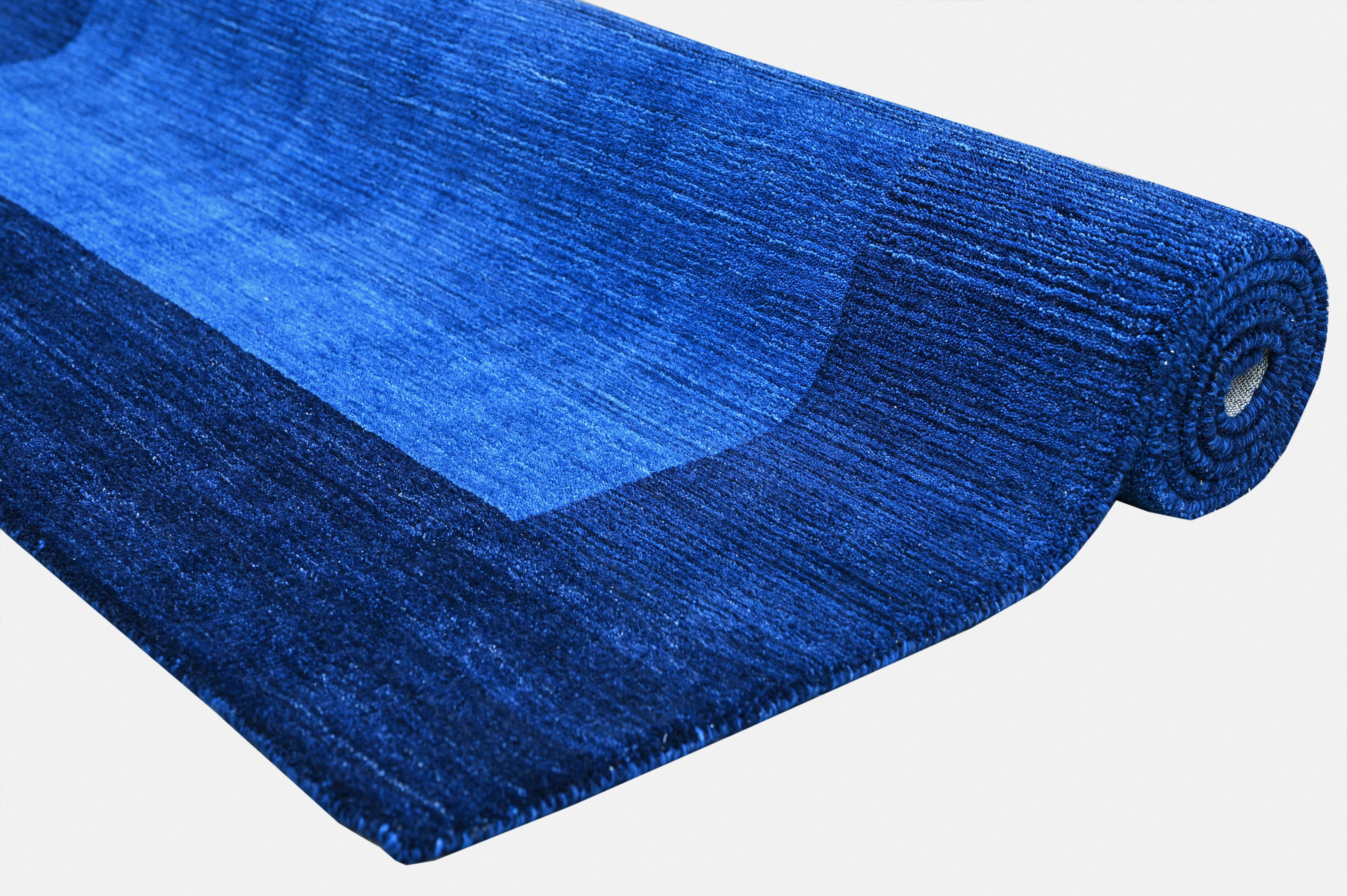 Wollteppich Gabbeh Super, THEKO, dunkelblau Bordüre, mit Wohnzimmer rechteckig, 9 mm, Schurwolle, Teppich, Höhe: Handweb reine handgewebt