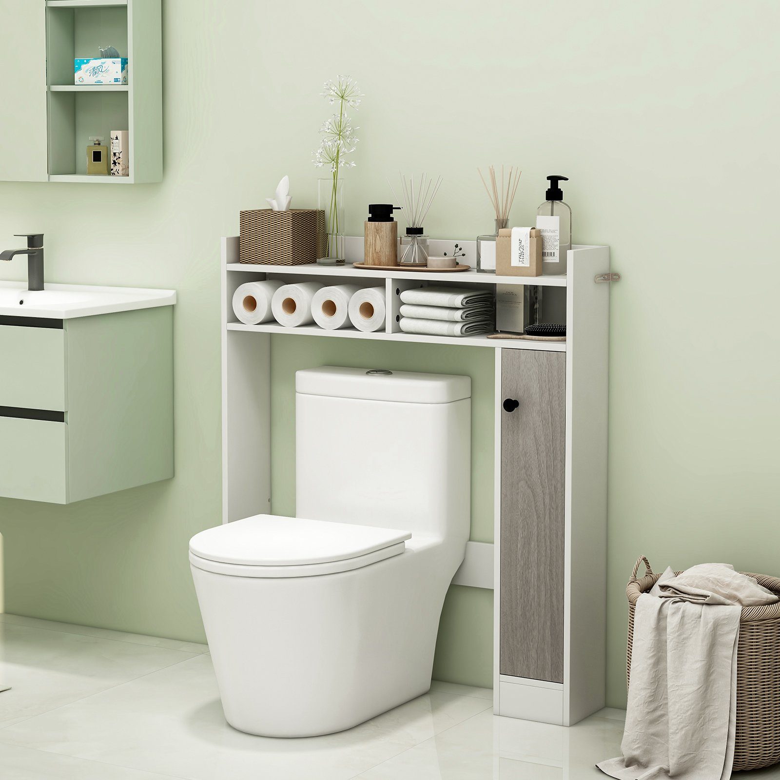 COSTWAY Badregal Toilettenschrank, Holz, mit verstellbaren günstig online kaufen